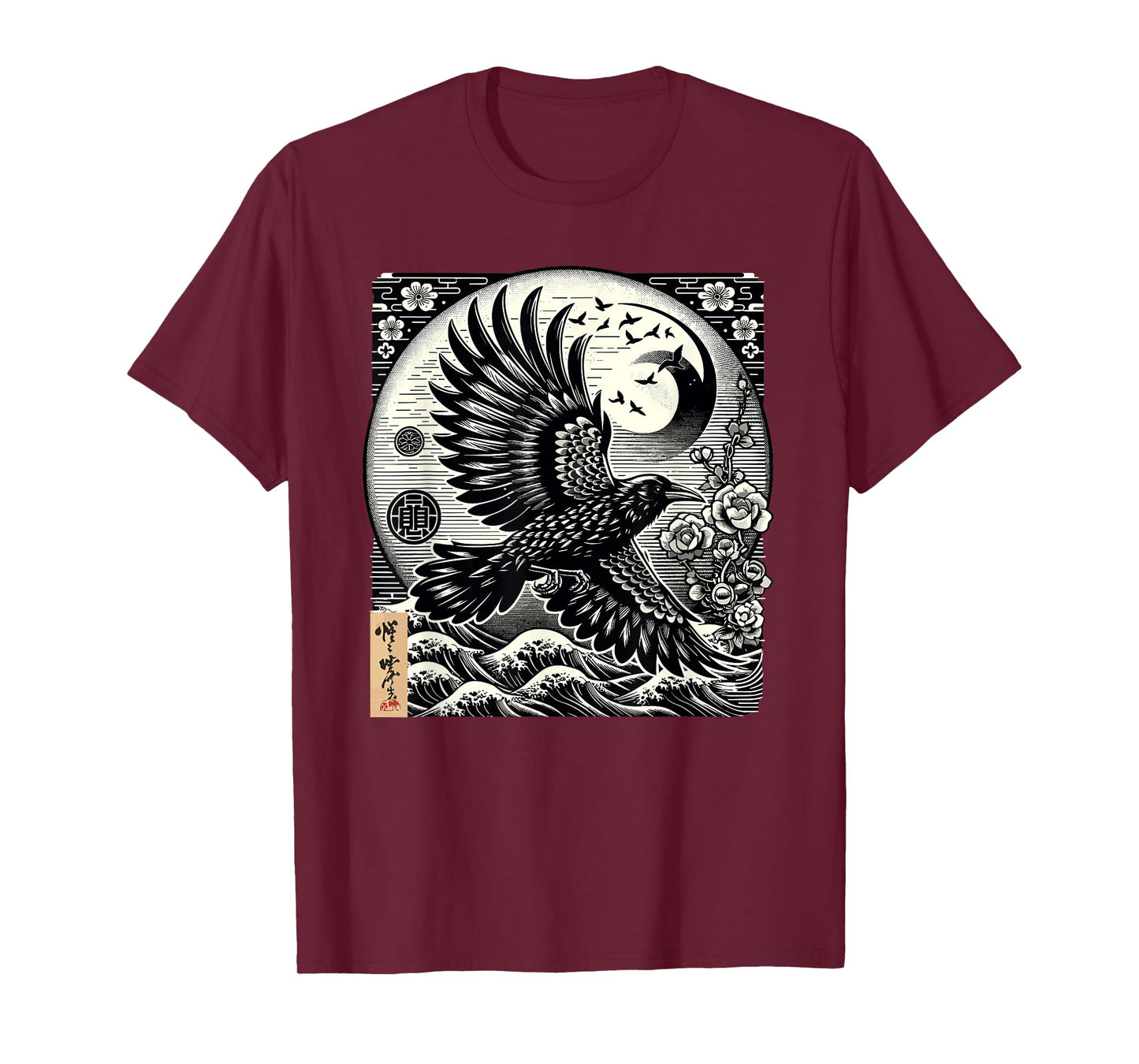 Graphic Japan Woodblock Art Crow Raven Vintage T-Shirt