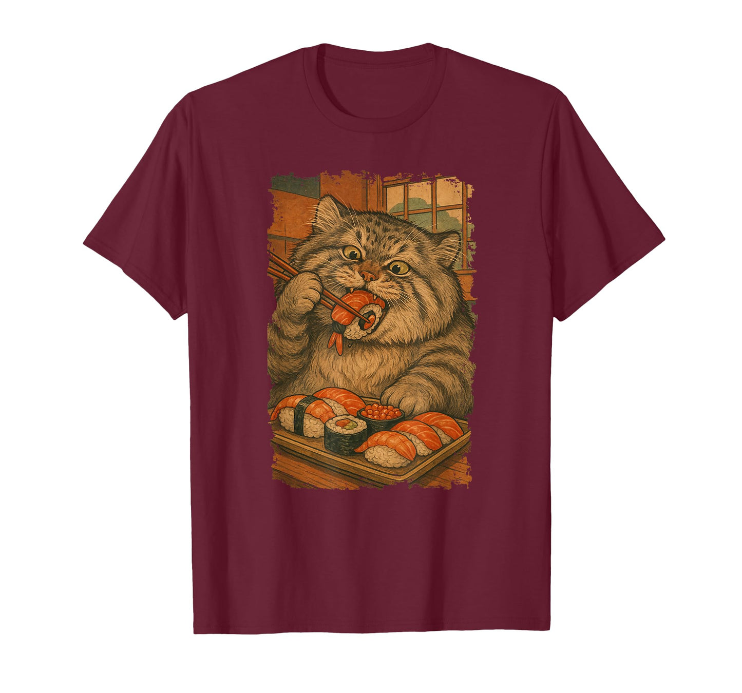 Manul Pallas´s Cat Eats Sushi Japanese Vintage T-Shirt