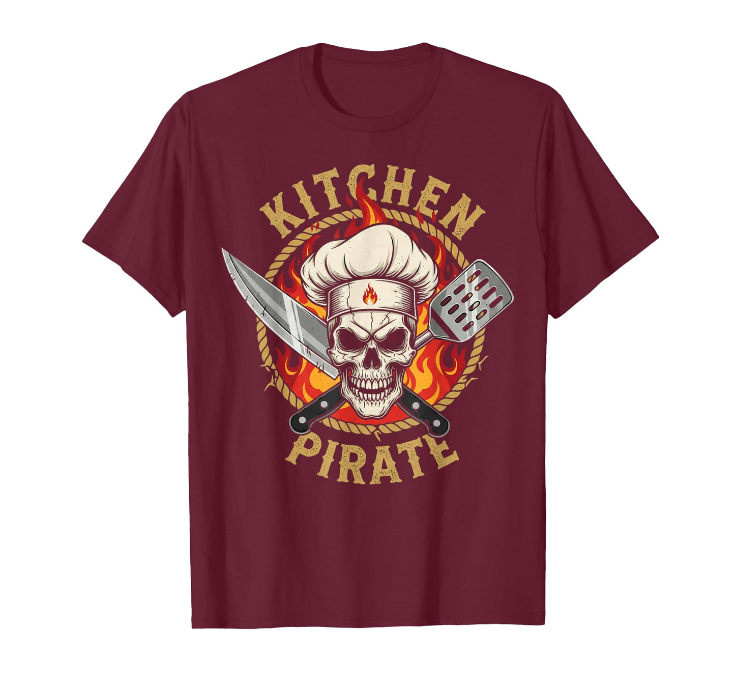 Kitchen Pirate Chef Hat Skull Funny Knife and Spatula Cook T-Shirt