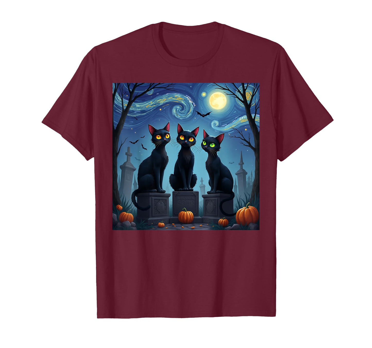 Black Cat Halloween Cat Lovers Starry Night Cat Van Gogh men T-Shirt