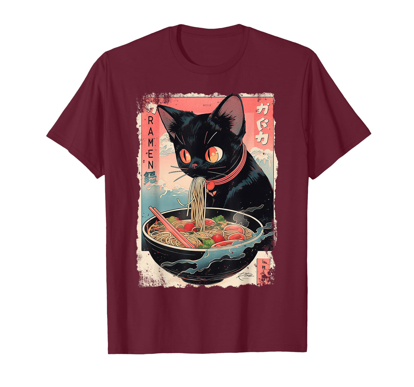 Ramen Noodles Cat Japan Y2K Kawaii Retro Cats Manga Anime T-Shirt