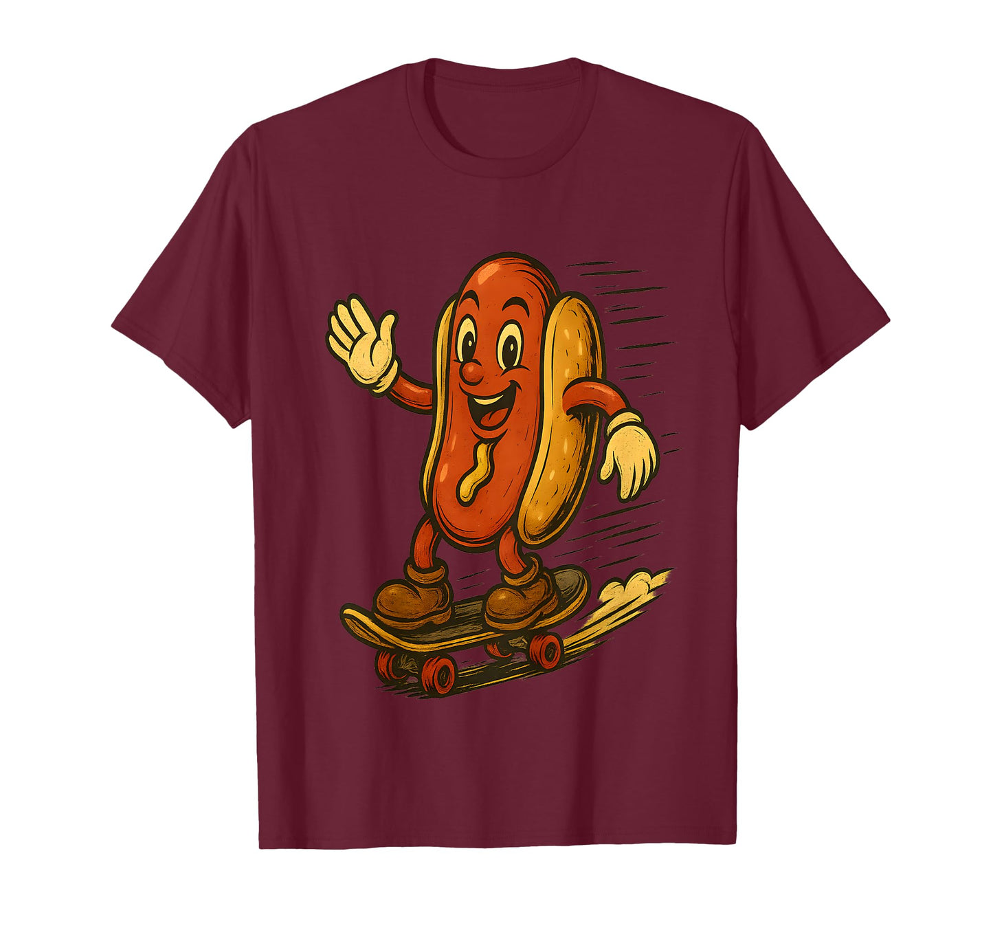 Kids Funny Cartoon Hot Dog Riding Skateboard Design T-Shirt