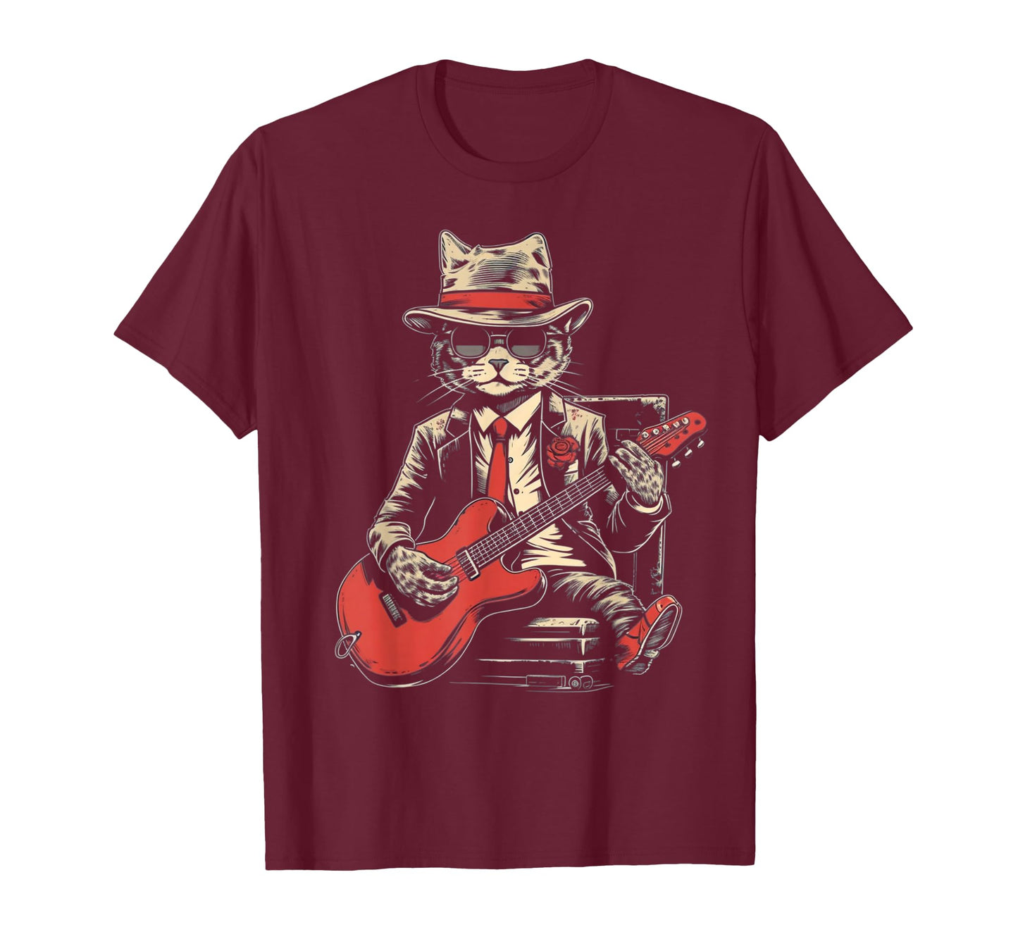 Vintage Jazz Cat Playing Guitar Band Retro Jazz Band T-Shirt