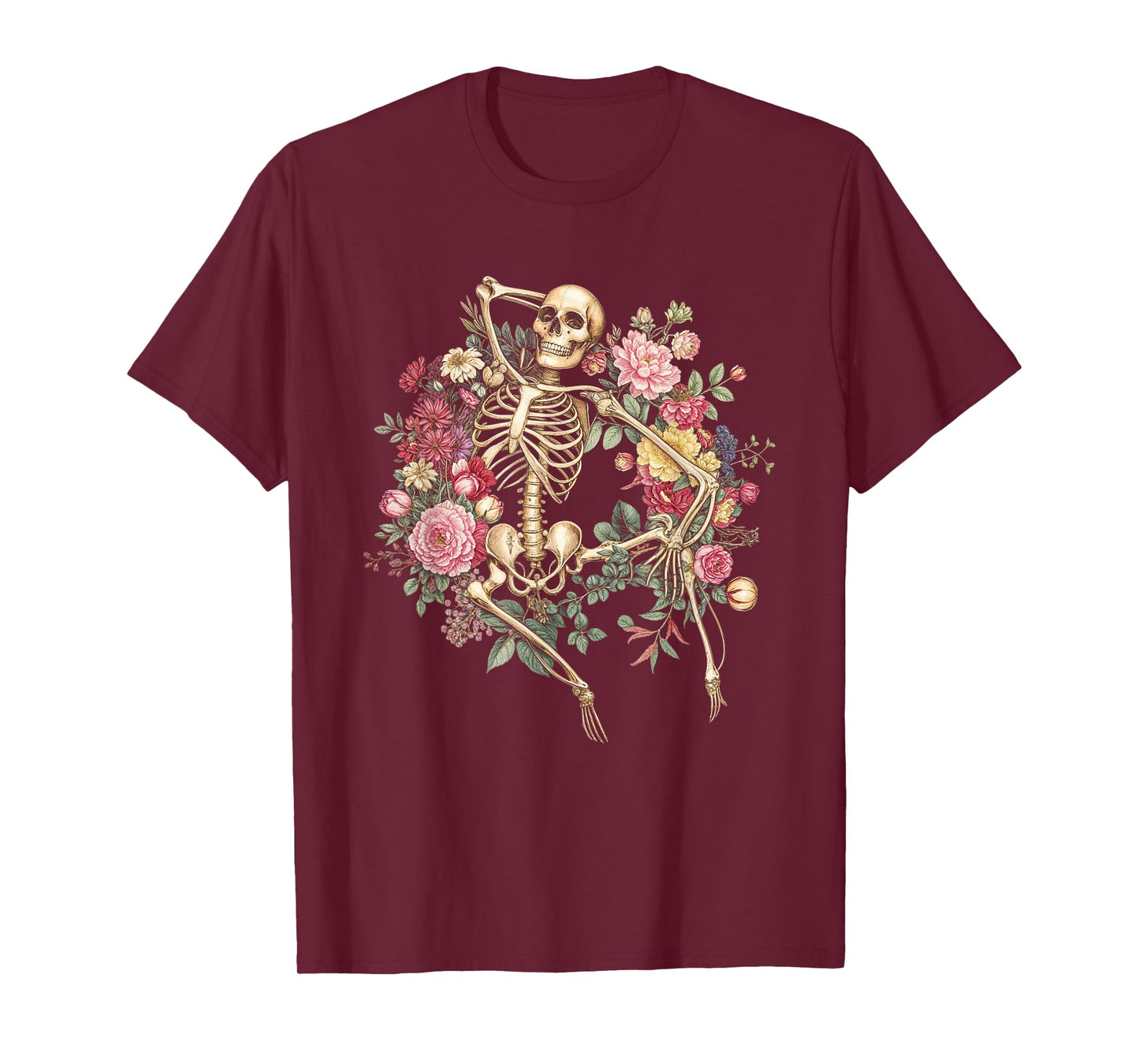Floral Skeleton Vintage Goth Halloween Costume T-Shirt