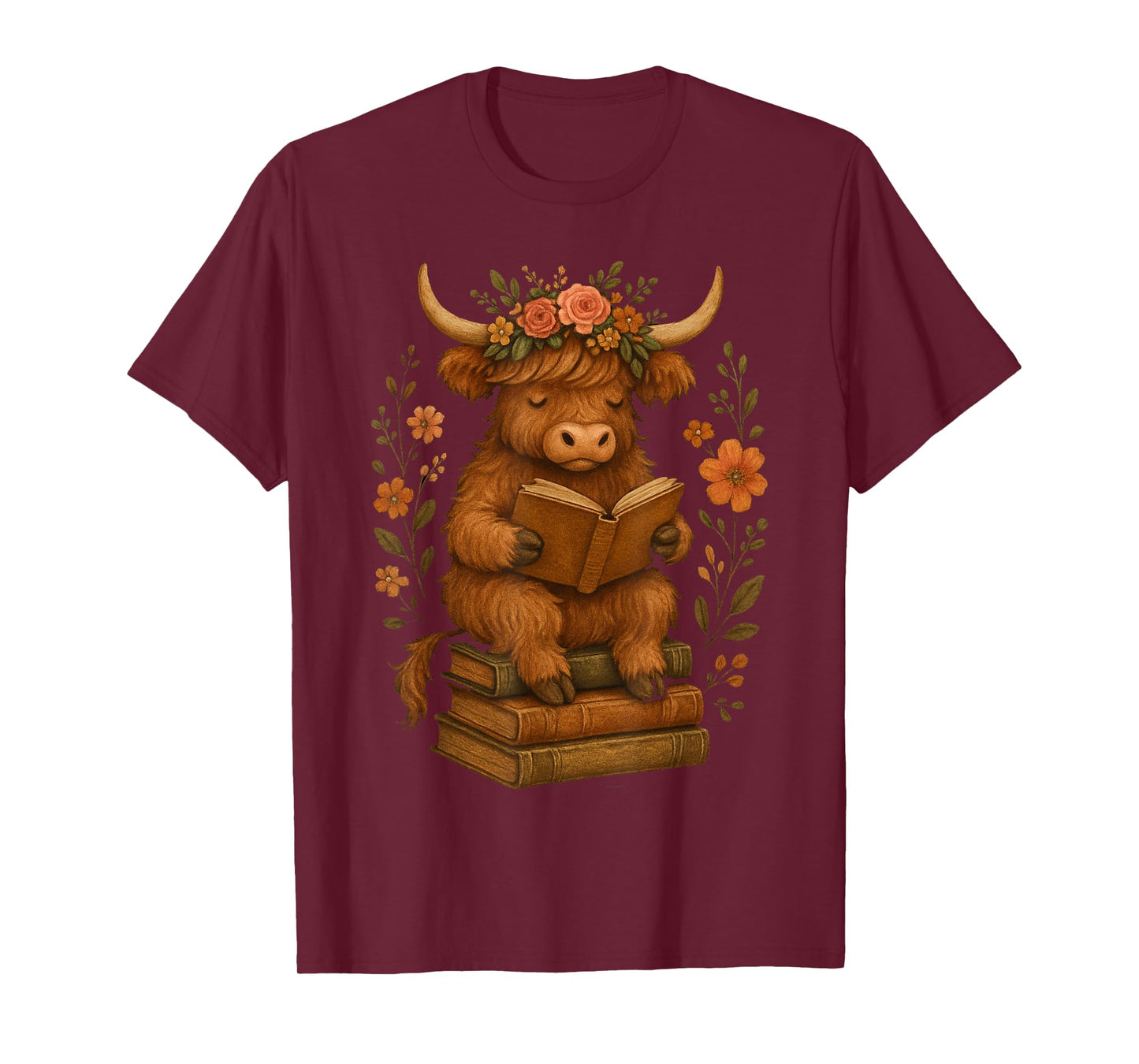 Reading Baby Highland Cow Cute Farm Animal Art Boys Girls T-Shirt