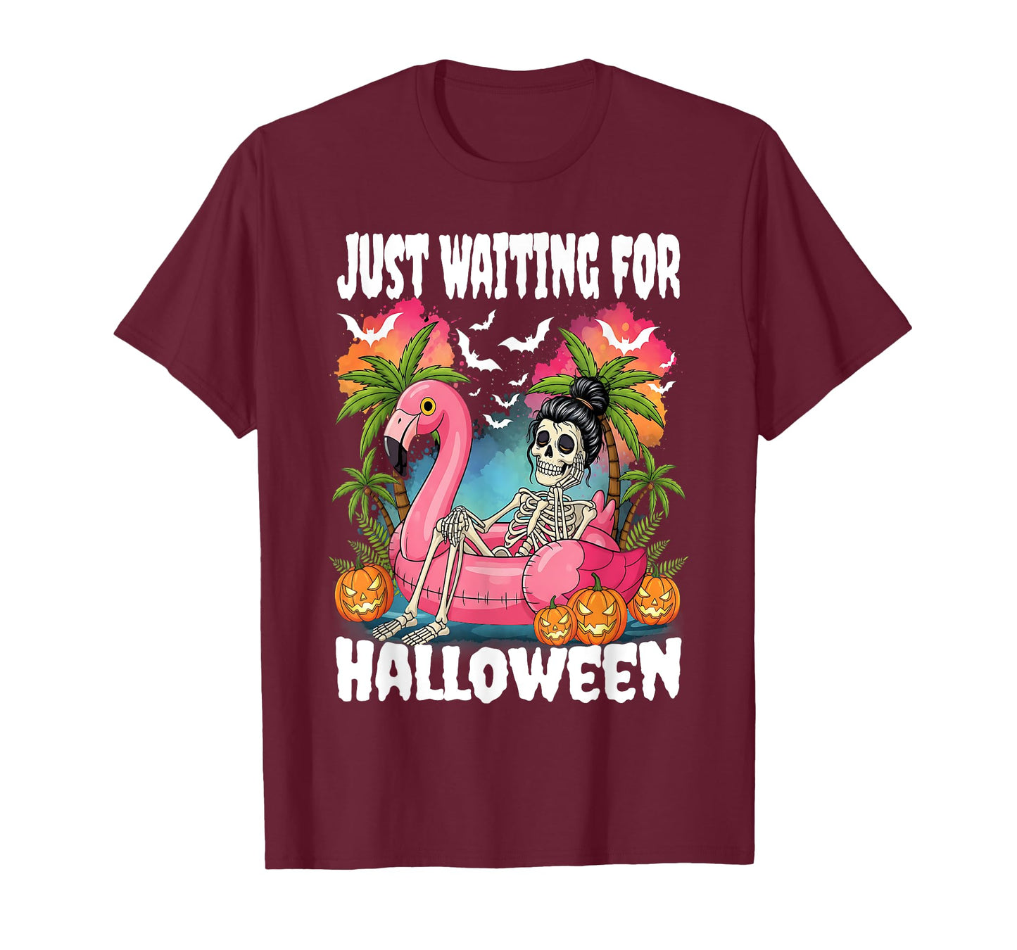Just Waiting For Halloween Skeleton Spooky Summer T-Shirt