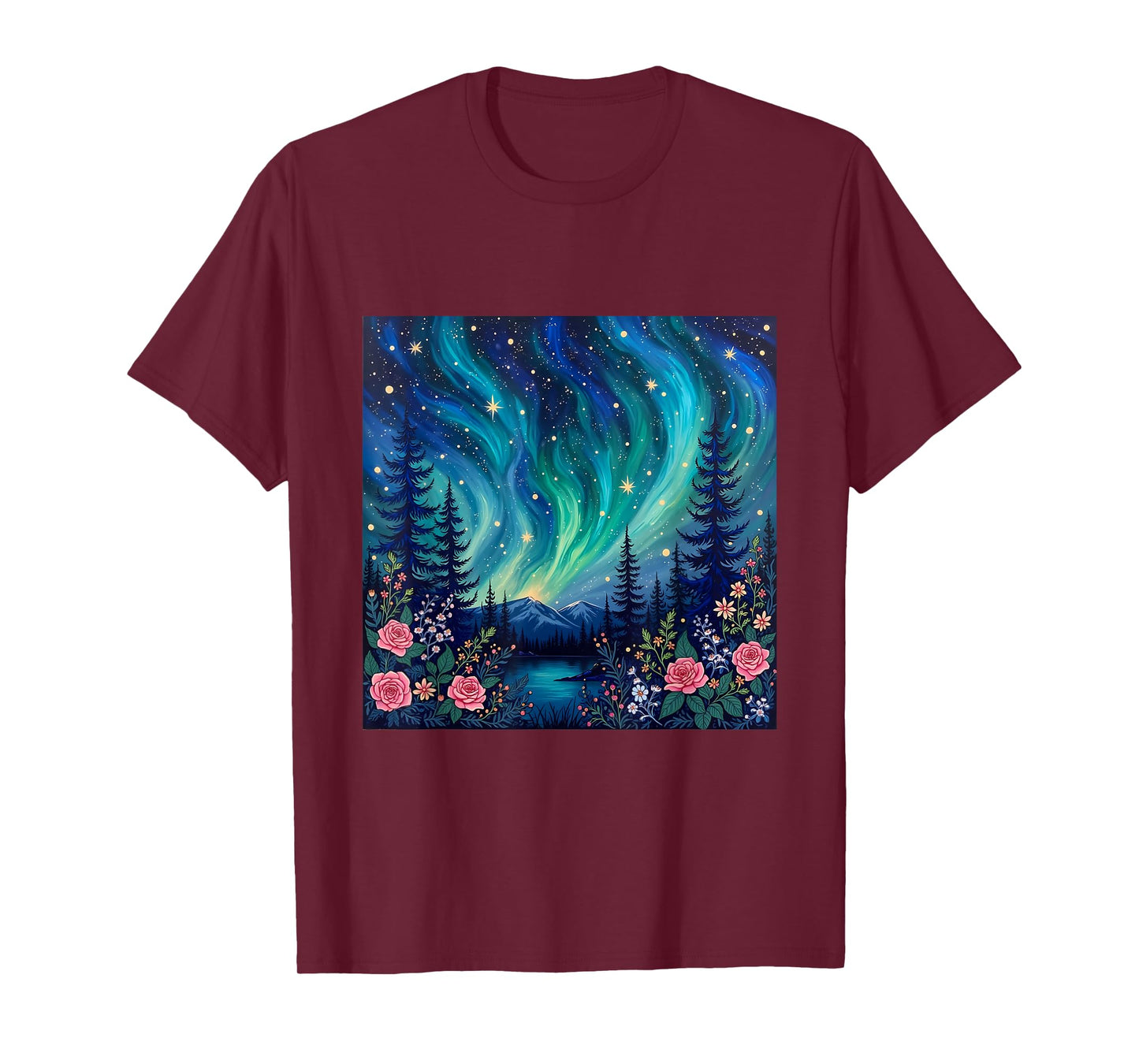Traditional Norwegian Rosemaling Northern Lights Aurora T-Shirt