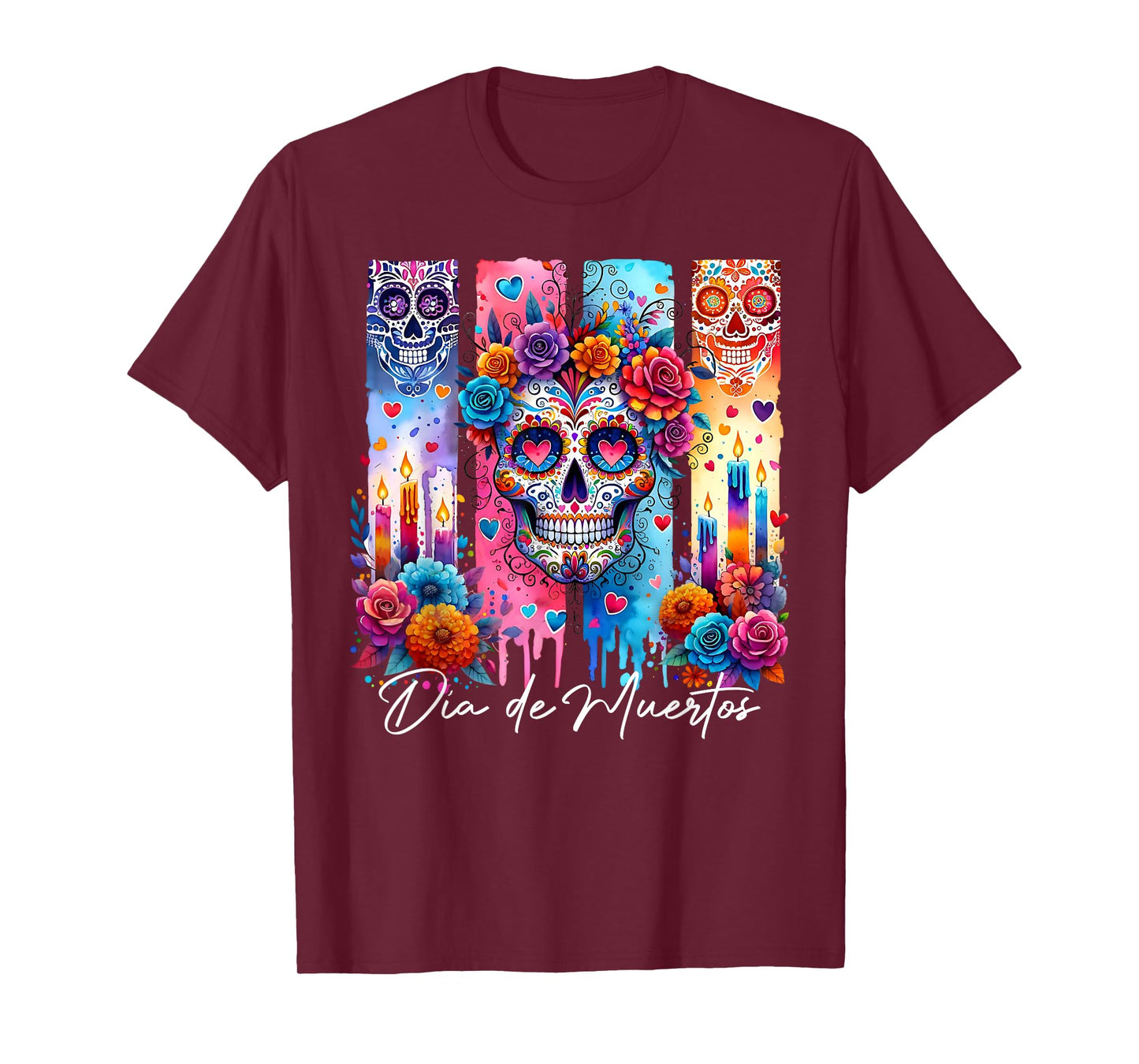 Rose Flower Skull Day Of The Dead Dia De Los Muertos Catrina T-Shirt