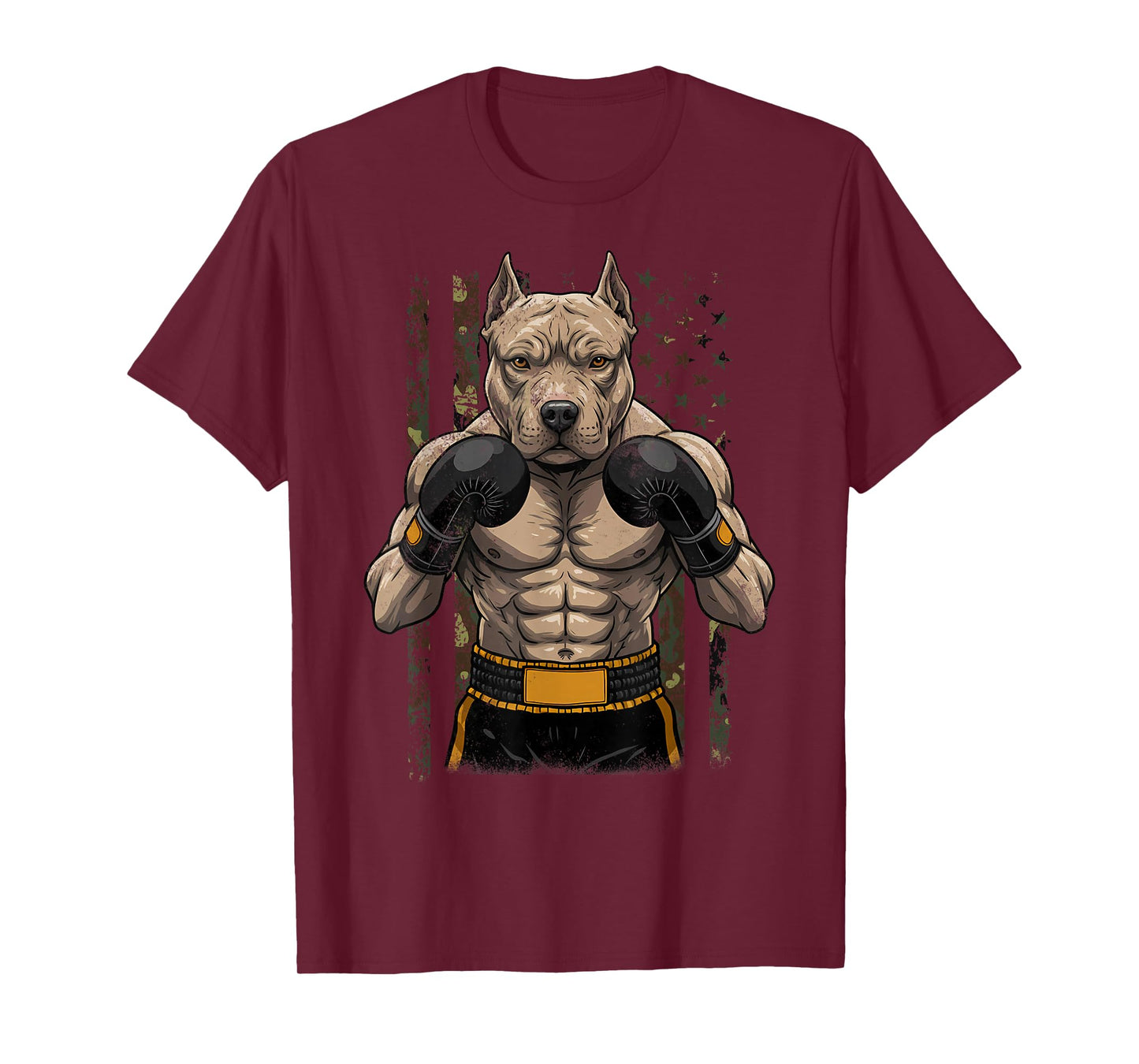 Vintage Style Boxing Camouflage USA Pit Bull Funny Dog boxer T-Shirt
