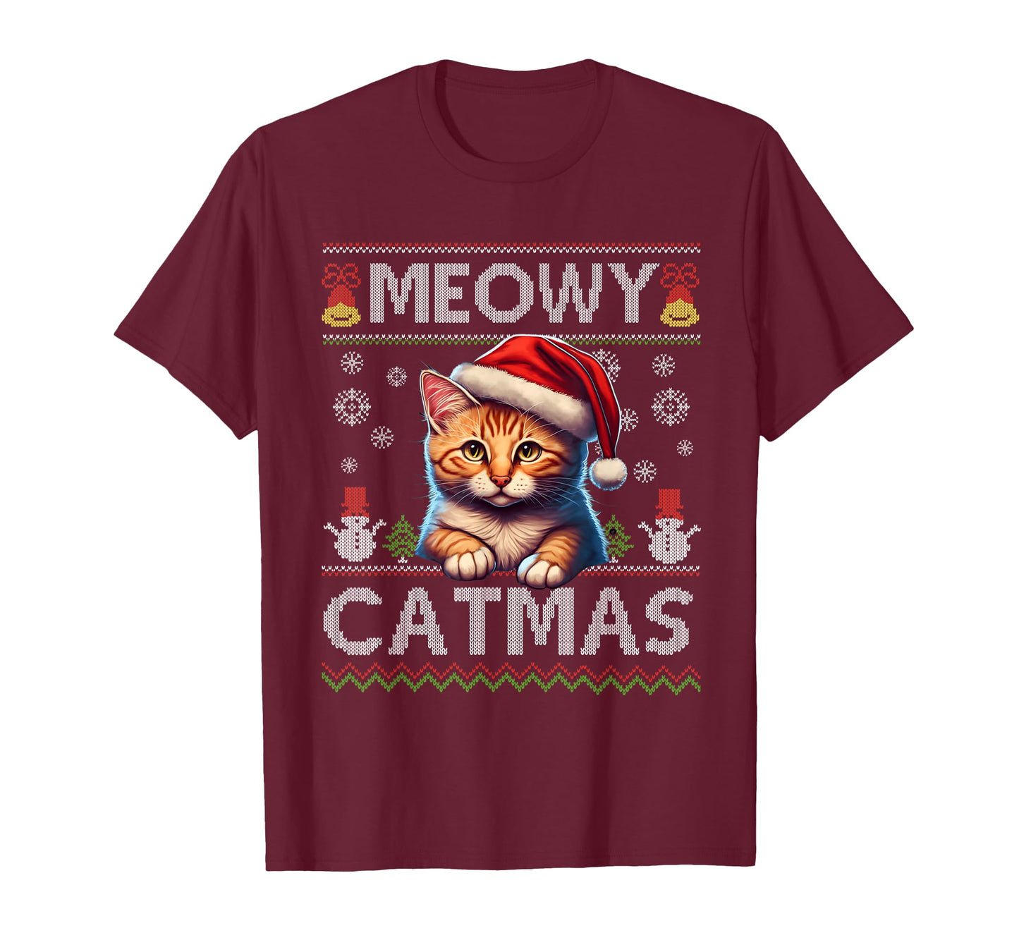 Meowy Catmas Cat Santa Christmas Kitten Xmas Ugly Sweater T-Shirt