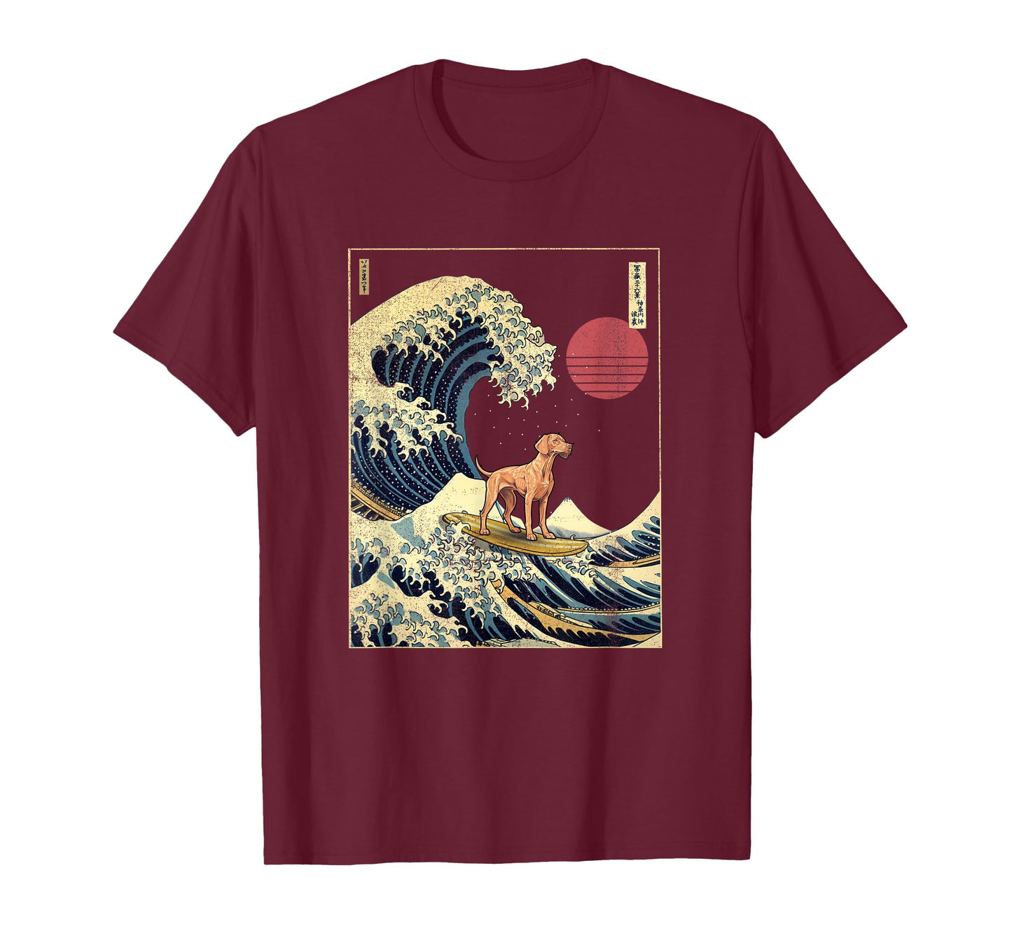 Vizsla Japanese Kanagawa Wave Funny Surf Dog T-Shirt