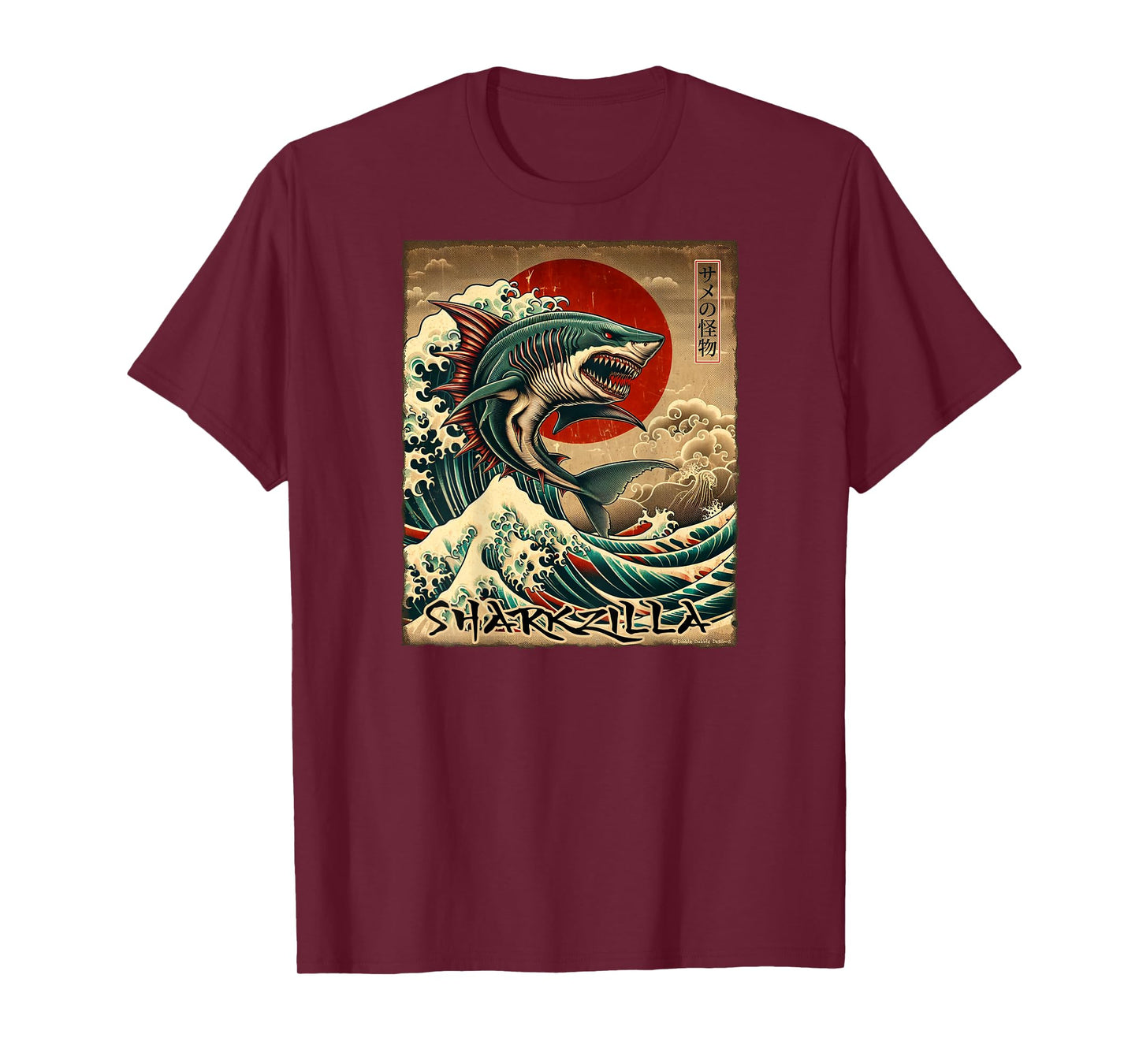 On Back Shark Kaiju Japanese Vintage Sharkzilla Great Wave T-Shirt