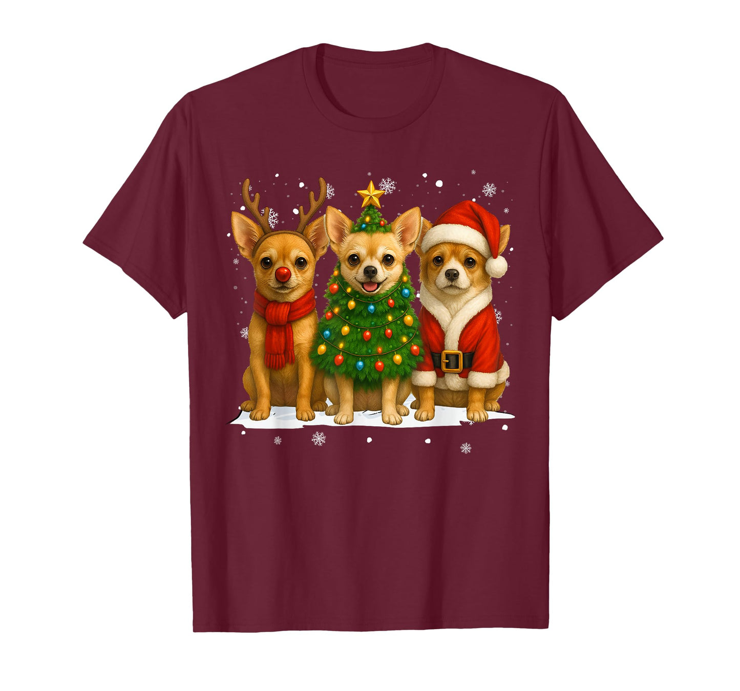 Retro Christmas Chihuahua Santa Reindeer Dog Lover T-Shirt