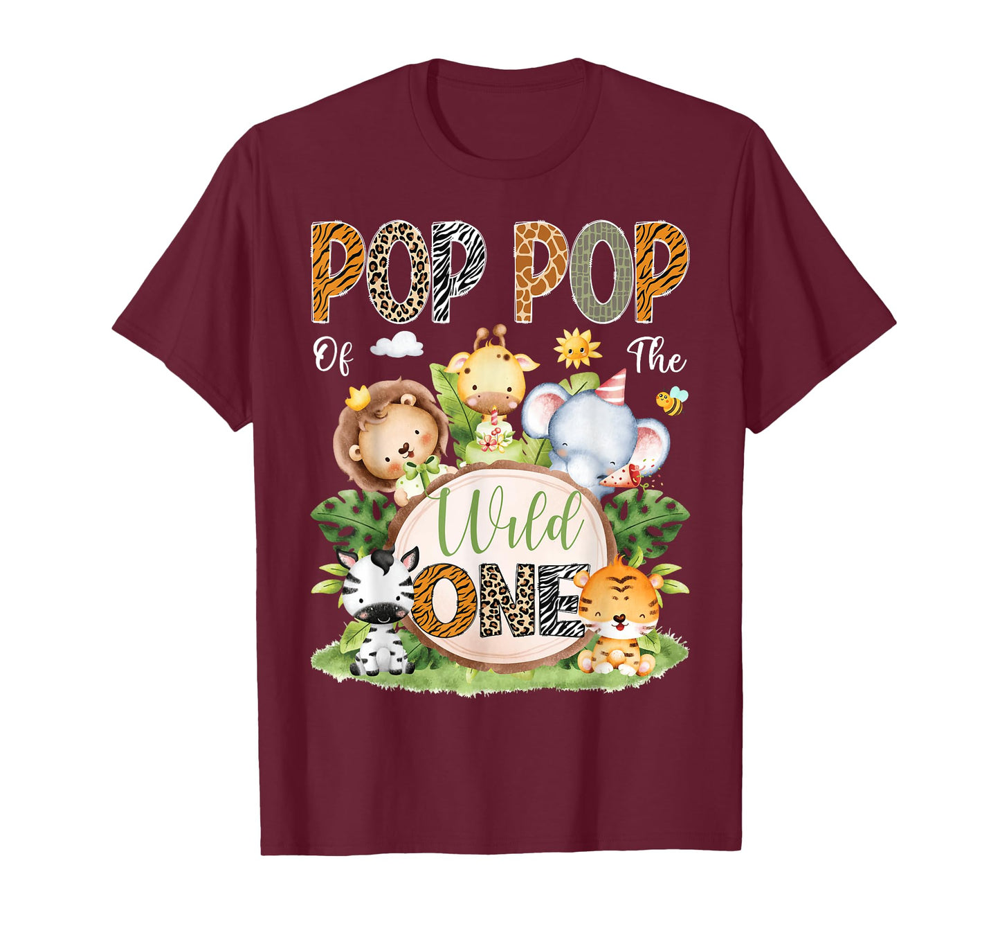 Pop Pop Of The Wild One 1St Birthday Kids Safari Jungle T-Shirt