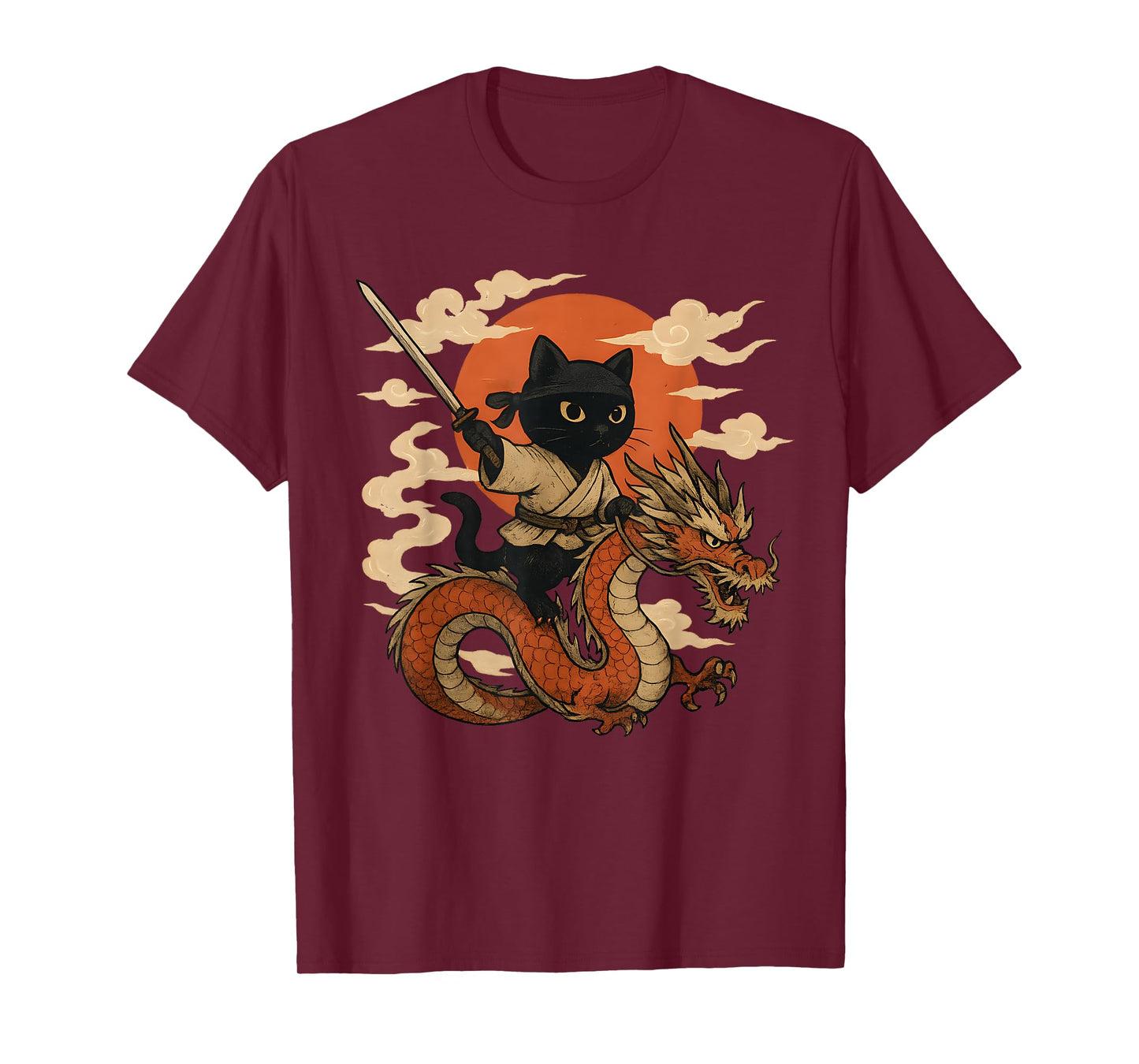 Vintage Japanese Samurai Cat Ninja dragon Kawaii anime lover T-Shirt