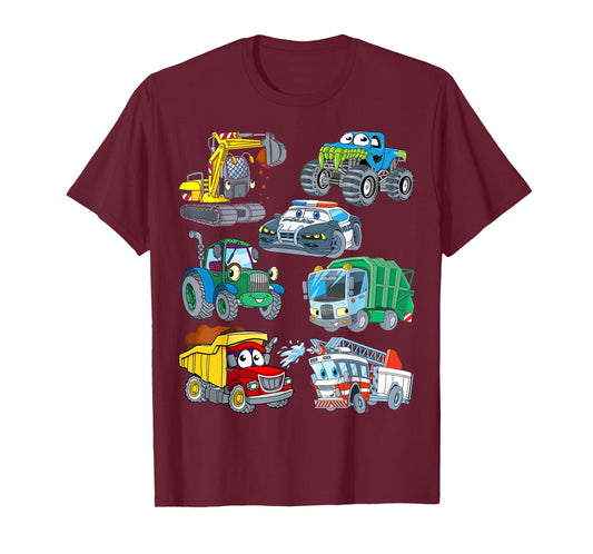 Excavator Fire Engine Police Car Monster Truck for Boys T-Shirt