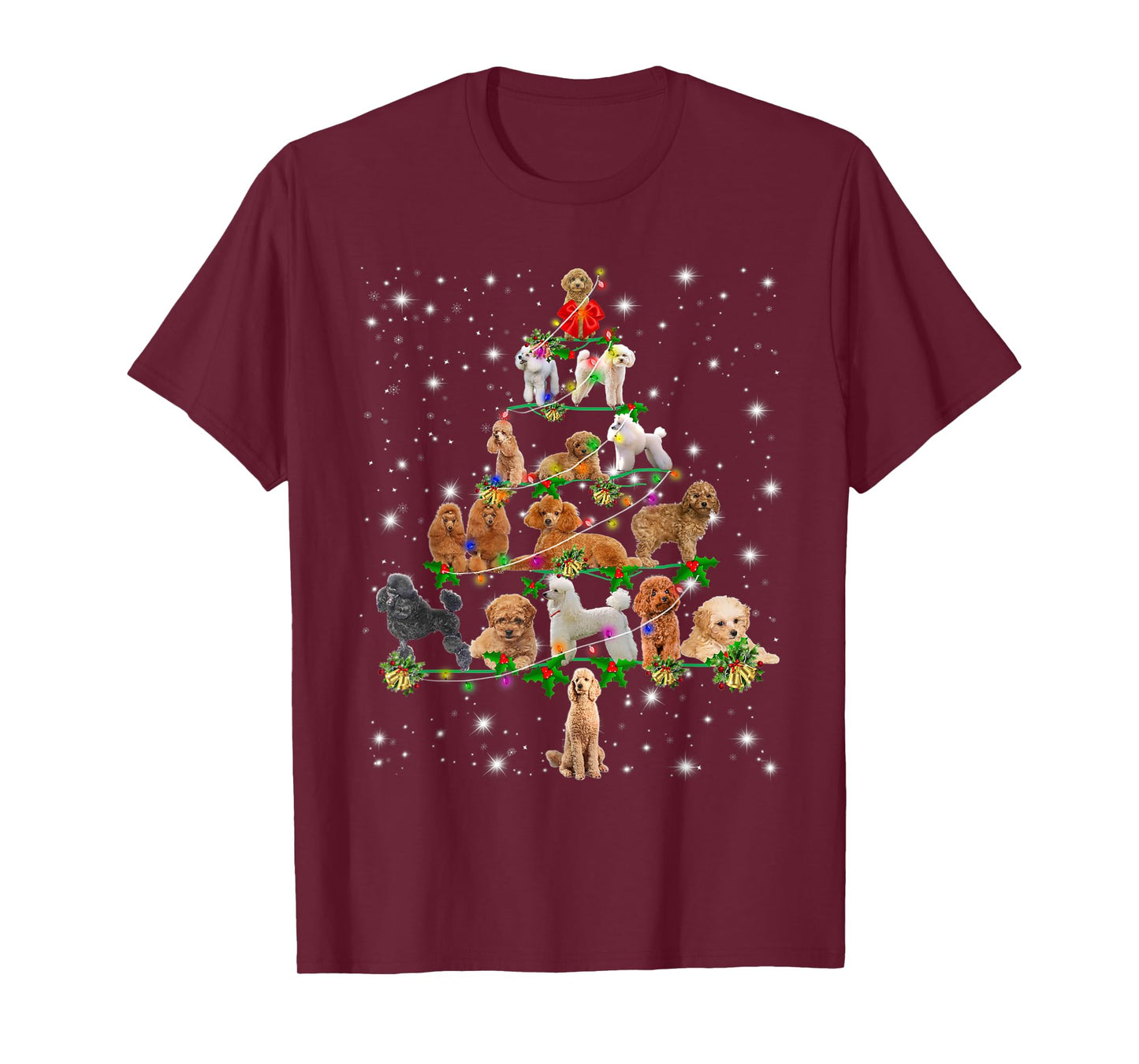 Poodle Christmas Tree Lights Funny Lover Dog Pajamas T-Shirt