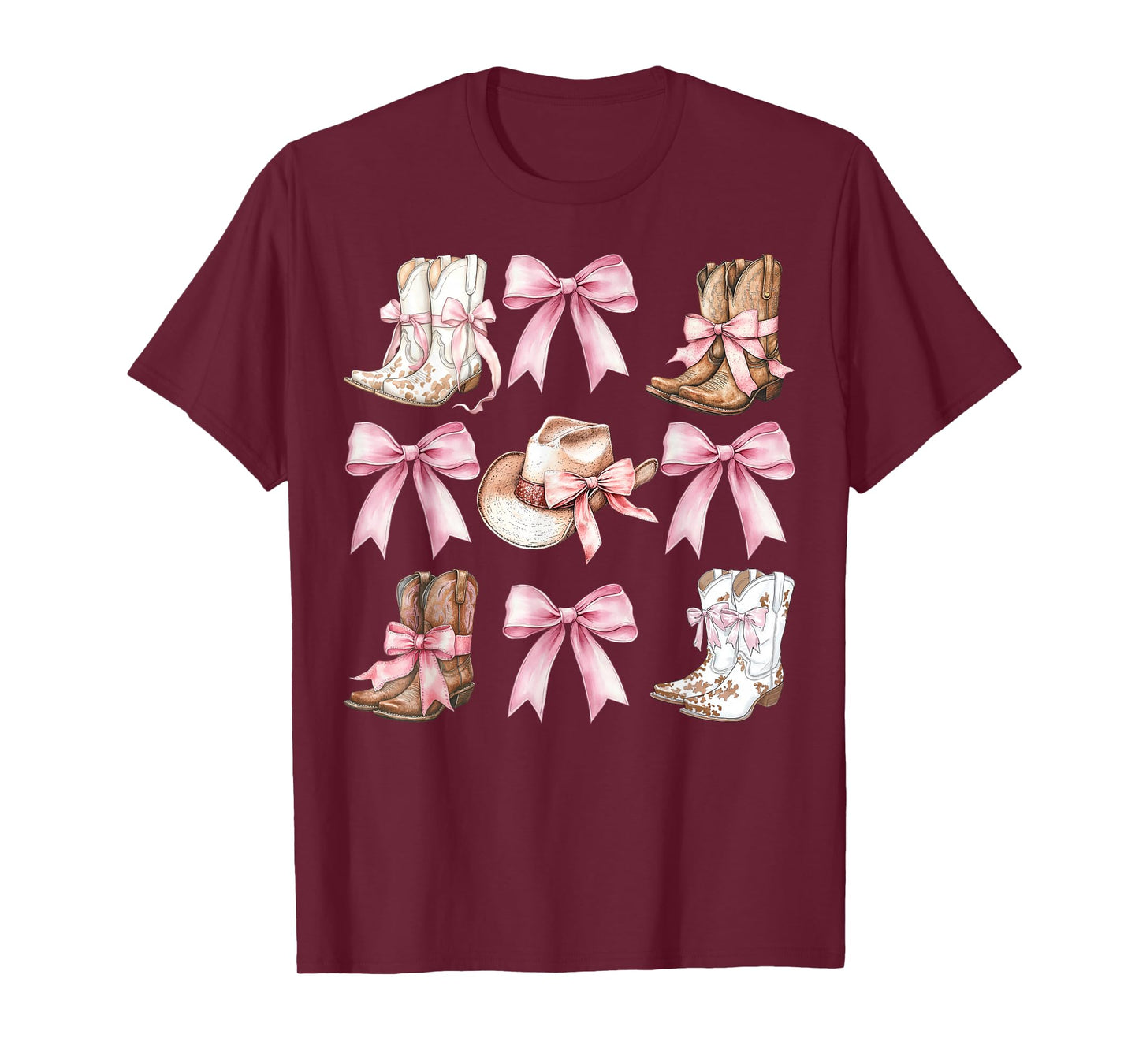 Coquette Cowgirl Boots With Pink Bows Aesthetic Y2K Womens T-Shirt