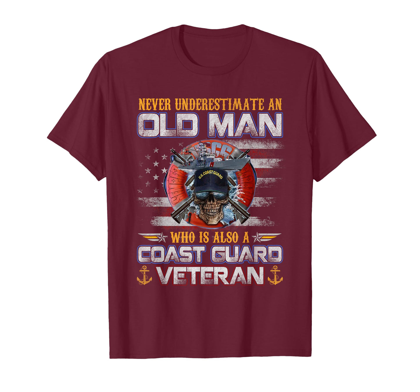 Never Underestimate an Old Man U.S Coast Guard Veteran Flag T-Shirt
