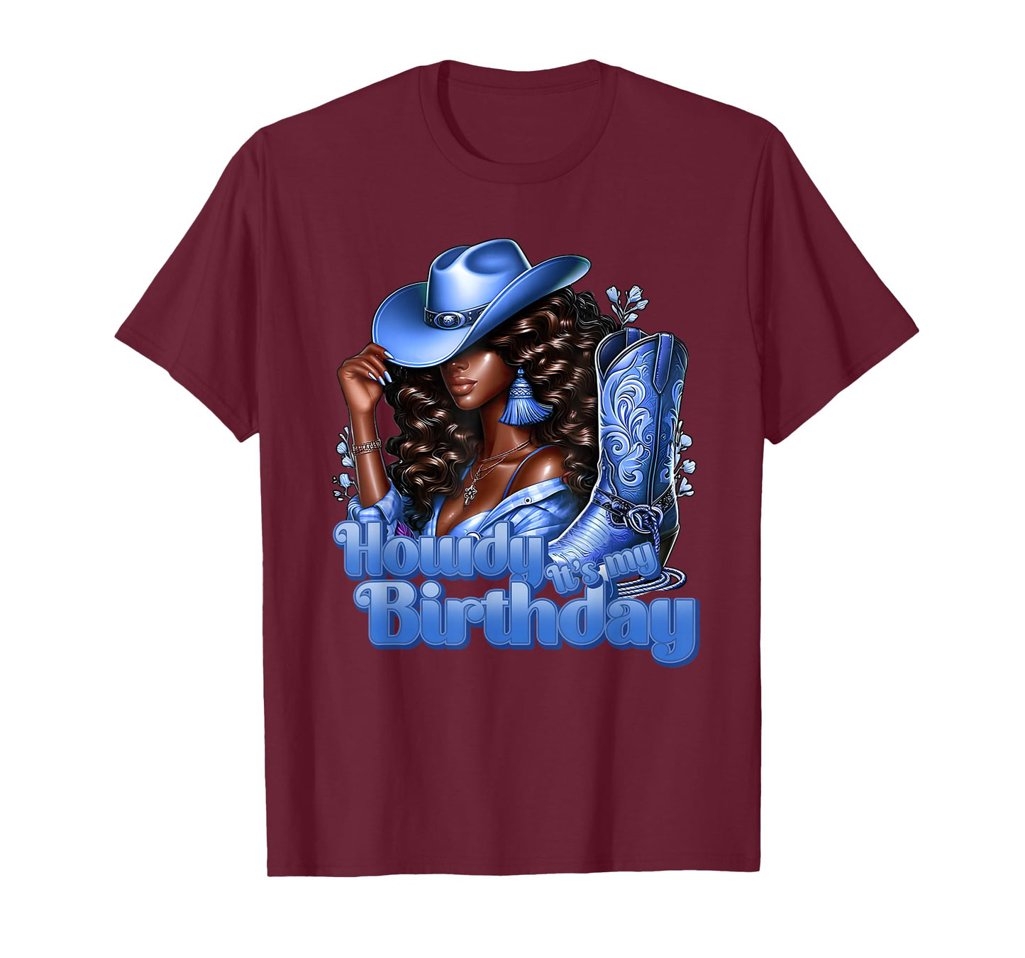 Howdy Its My Birthday Western Cowgirl Hat Boots Black Women T-Shirt