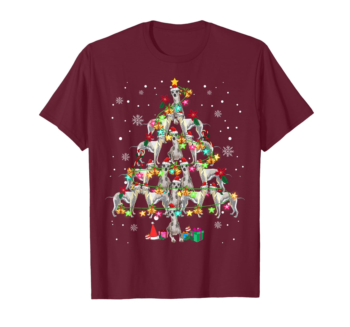Whippets Christmas Tree Funny Whippets Lover Christmas T-Shirt