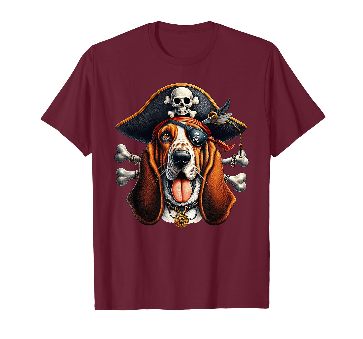 Basset Hound Pirate Crossbones Halloween Mens Womens Kids T-Shirt