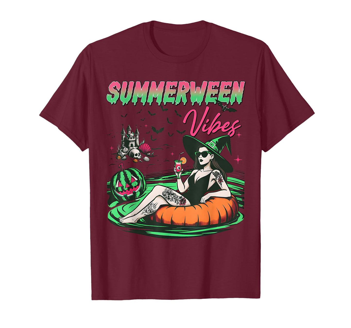 Funny Summerween Vibes Pumpkin Spooky Vacation Summer Beach T-Shirt