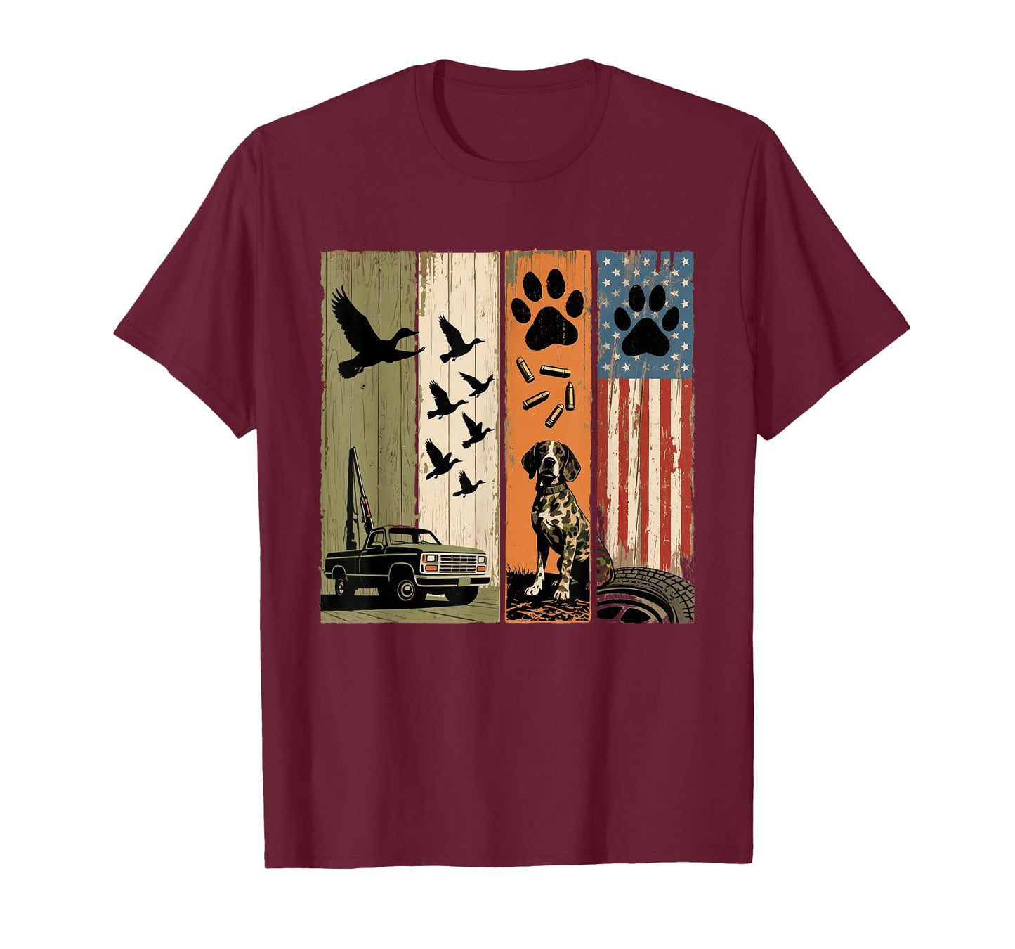 Vintage Hunting Dog Patriotic USA Flag Duck Hunter Men Boys T-Shirt
