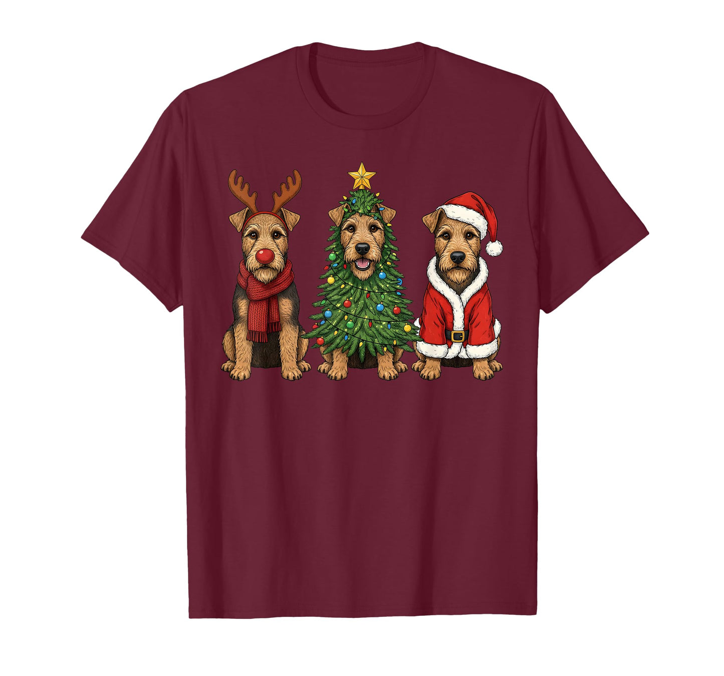 Retro Christmas Welsh Terrier Santa Reindeer Dog Lover T-Shirt