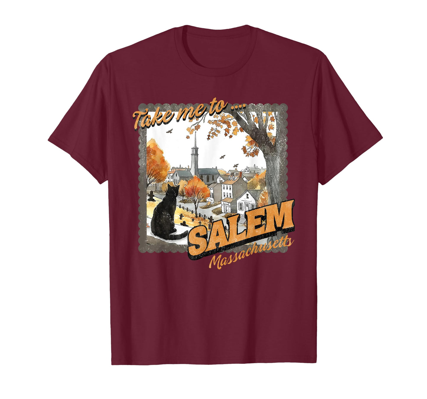Take Me To Salem Massachusetts Black Cat Witch Halloween T-Shirt