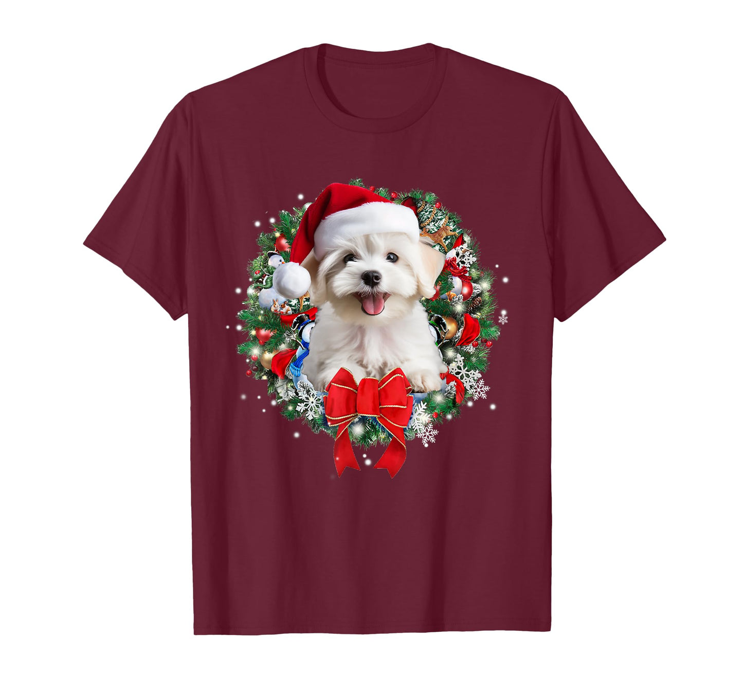 Maltese Christmas Wreath Decoration Xmas Pajamas T-Shirt