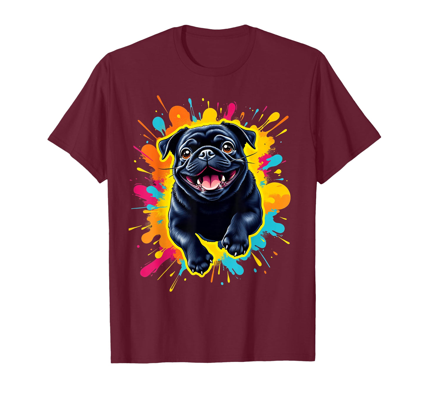 Black Pug Lovers Jumping Design Cute Pop Art Funny Black Pug T-Shirt