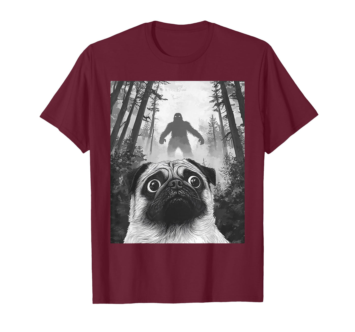 Dog Pug Selfie With Bigfoot Sasquatch Funny T-Shirt
