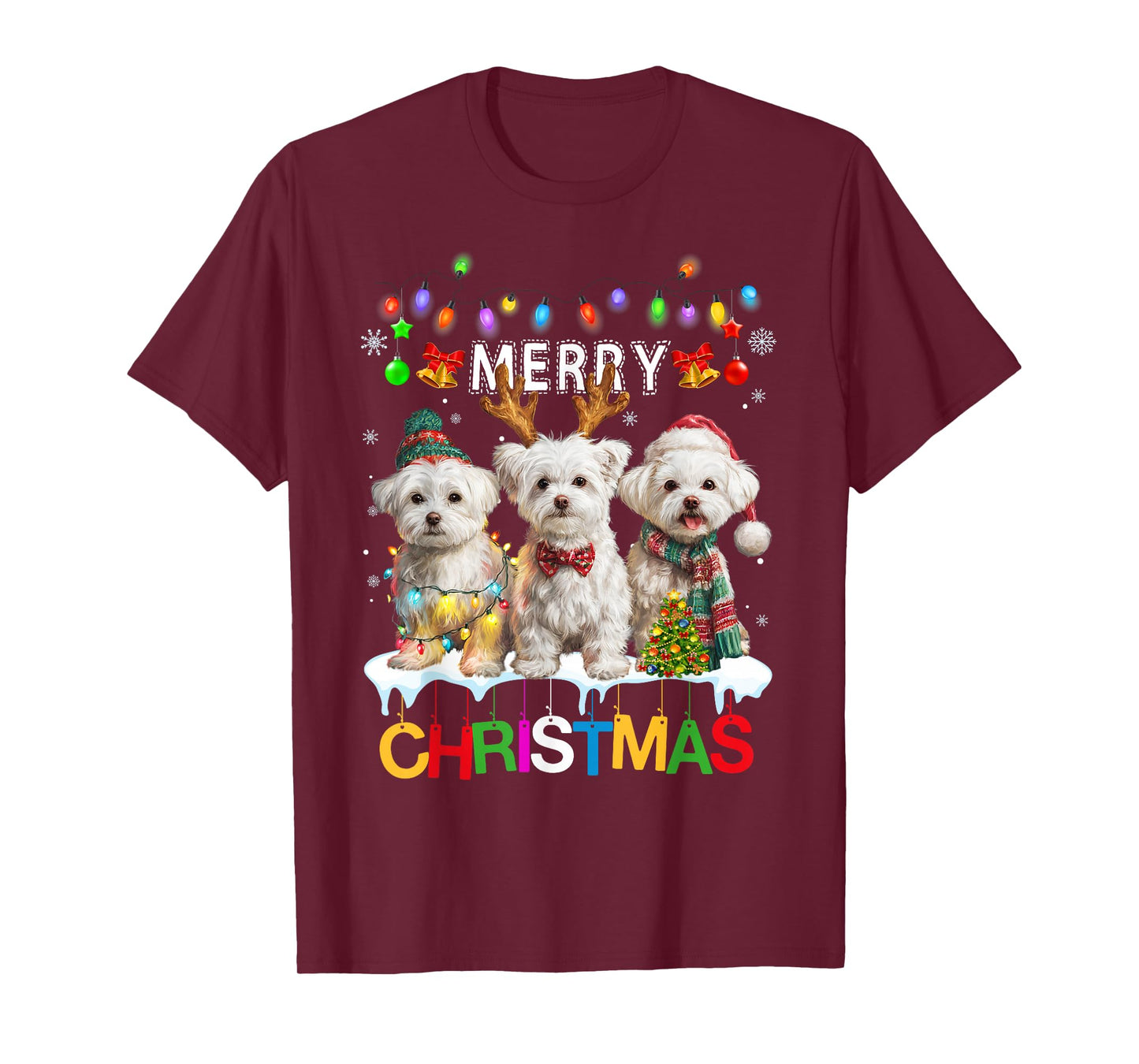 Cute Three Maltese Christmas Women Men Dog Love T-Shirt