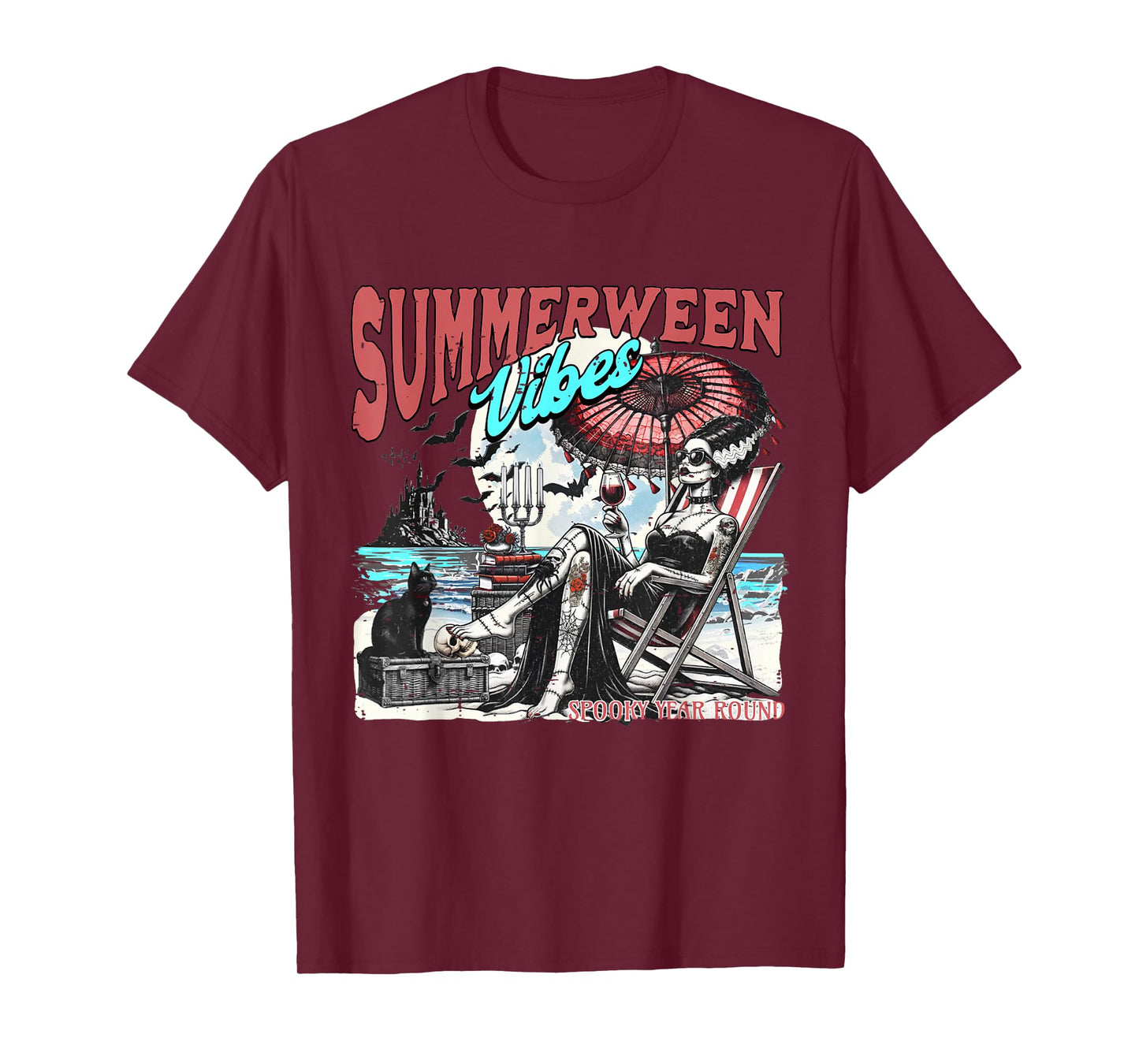 Cute Summerween Vibes Spooky Summer Halloween Skeleton Girly T-Shirt