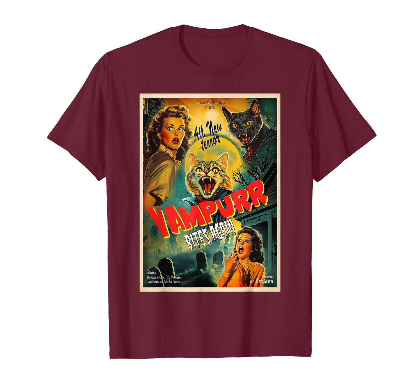Vampurr bites again Funny Vampire Cat Halloween Vampurr cat Men Women Girls T-Shirt