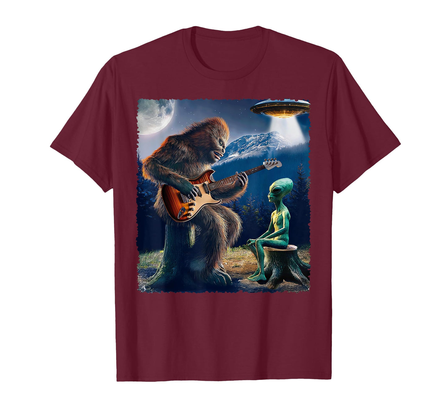 Alien Bigfoot Guitar Sasquatch UFO Men Women Kids Gift T-Shirt