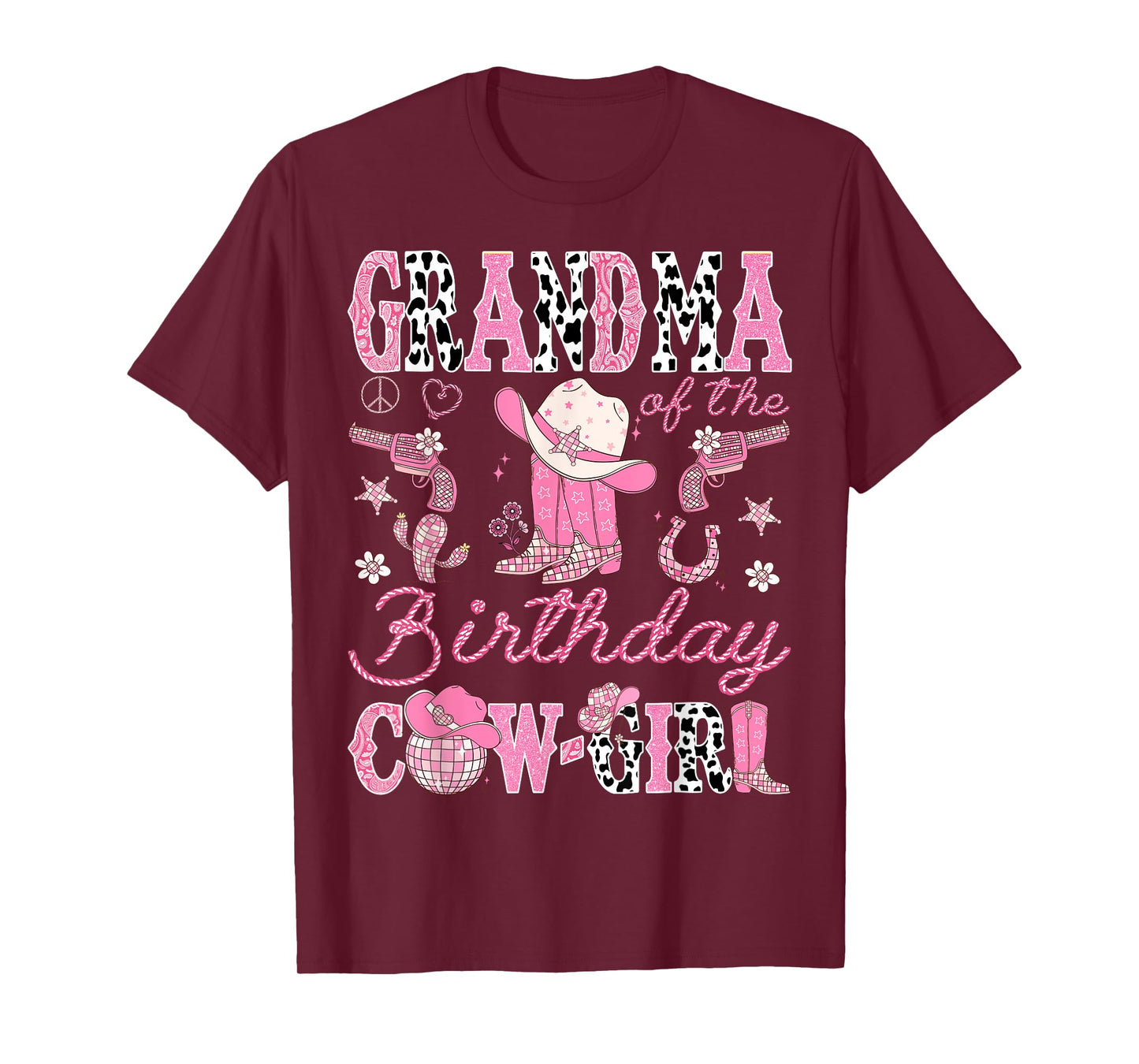 Grandma Of The Birthday Cow-Girl Pink Rodeo Western T-Shirt