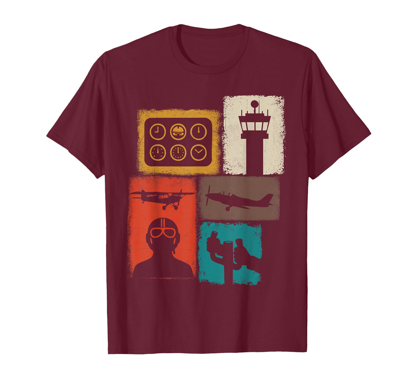 Pilot Vintage Collage Flying Men Aviator Captain T-Shirt
