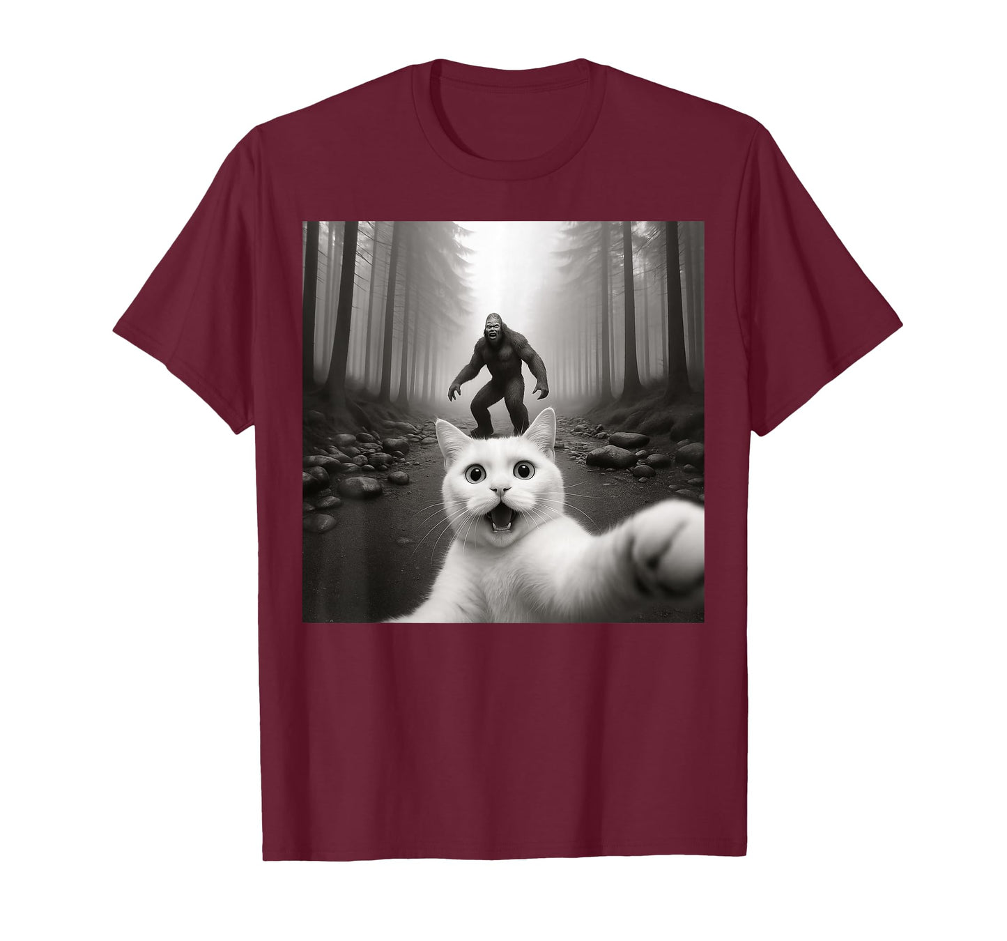 Cat Selfie With Bigfoot Funny Cat Gifts For Men Women Kid T-Shirt