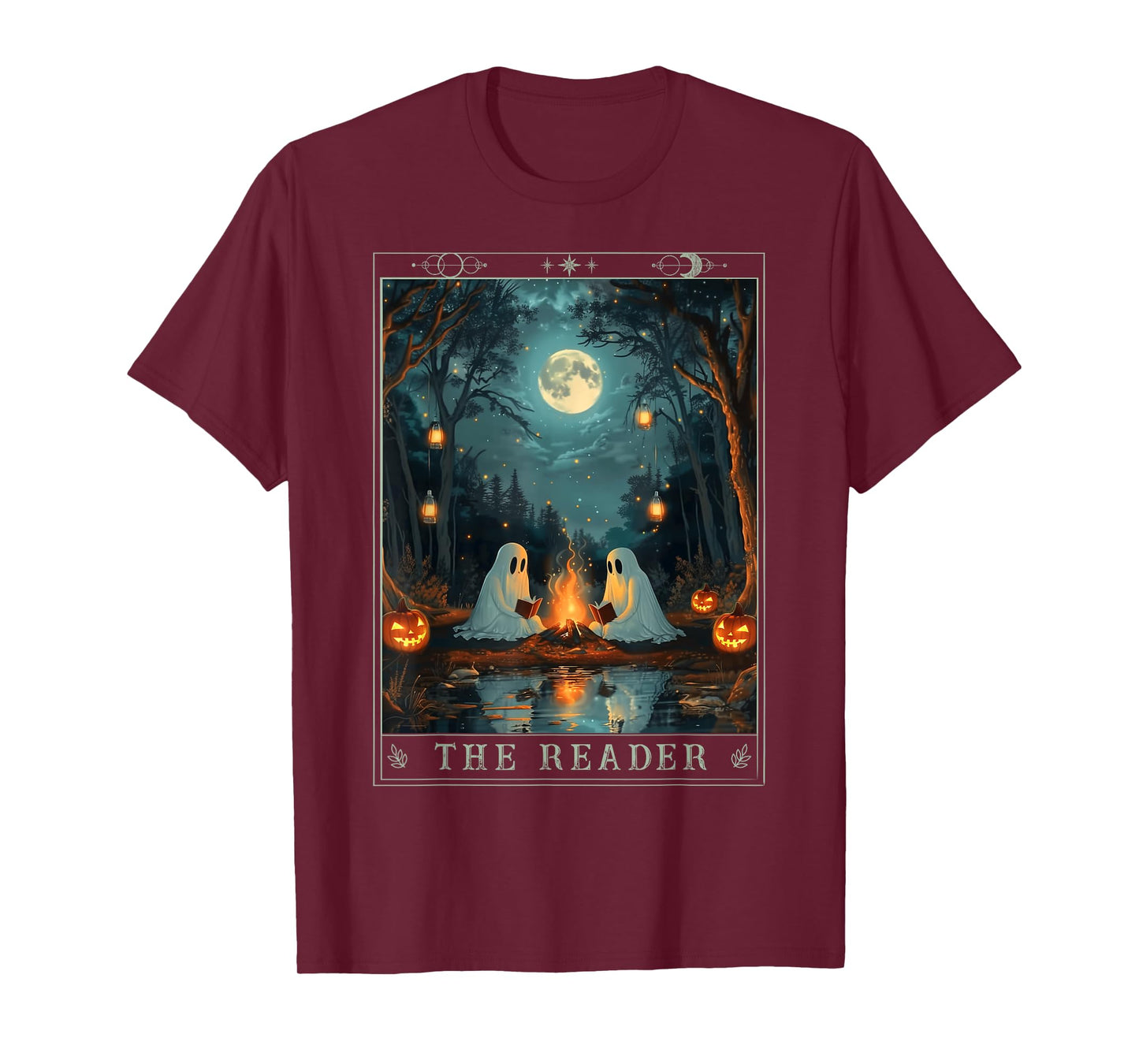 The Reader Bookish Cute Spooky Ghost Reading Book Tarot Card T-Shirt