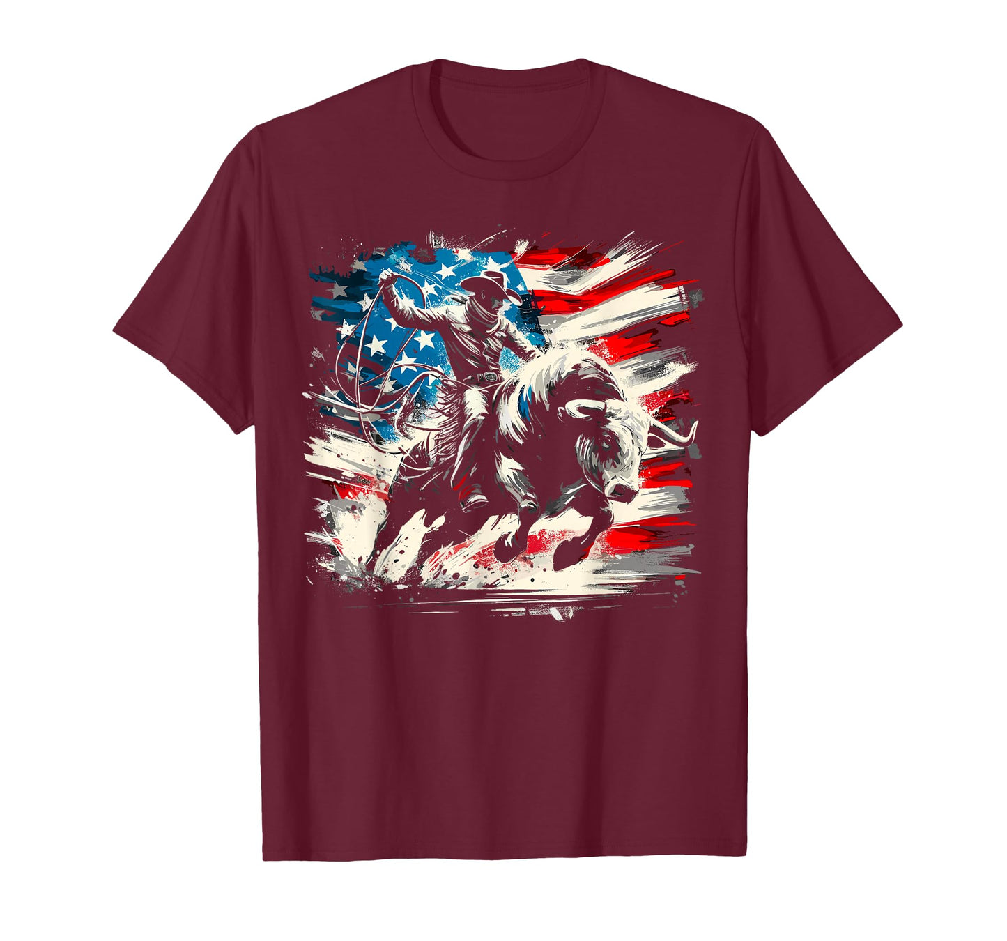 Bull Riding Cowboy USA Flag Rodeo T-Shirt