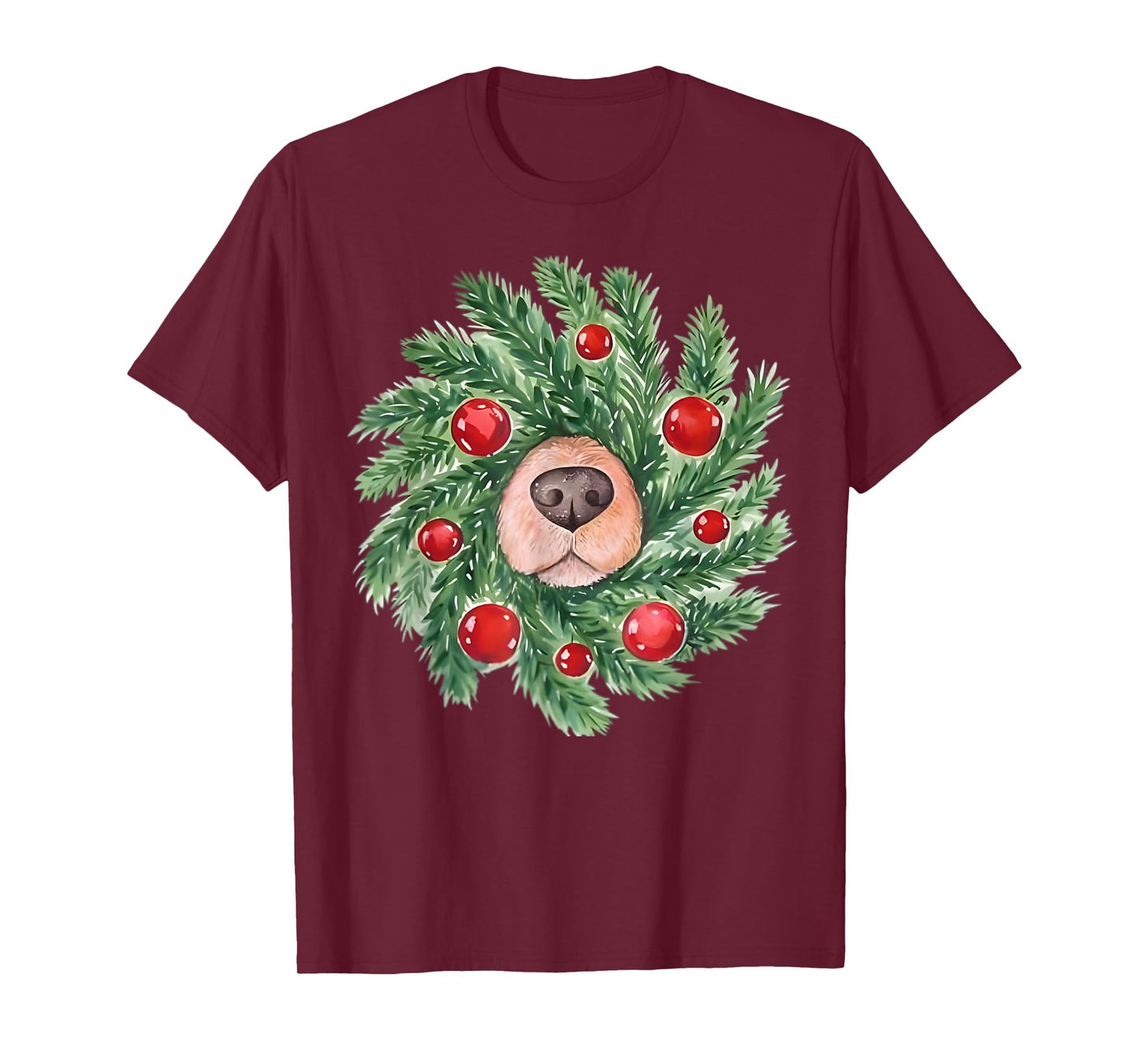 Cute Dog Nose Christmas Wreath Golden Retriever Dog Lovers T-Shirt