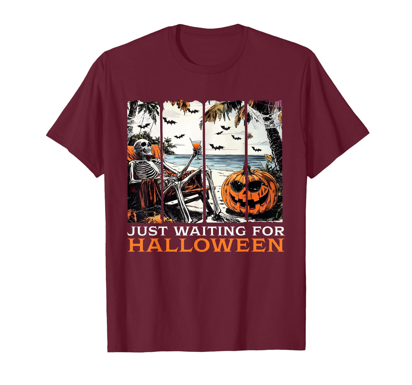 Just Waiting for Halloween Skeleton Summer Halloween T-Shirt