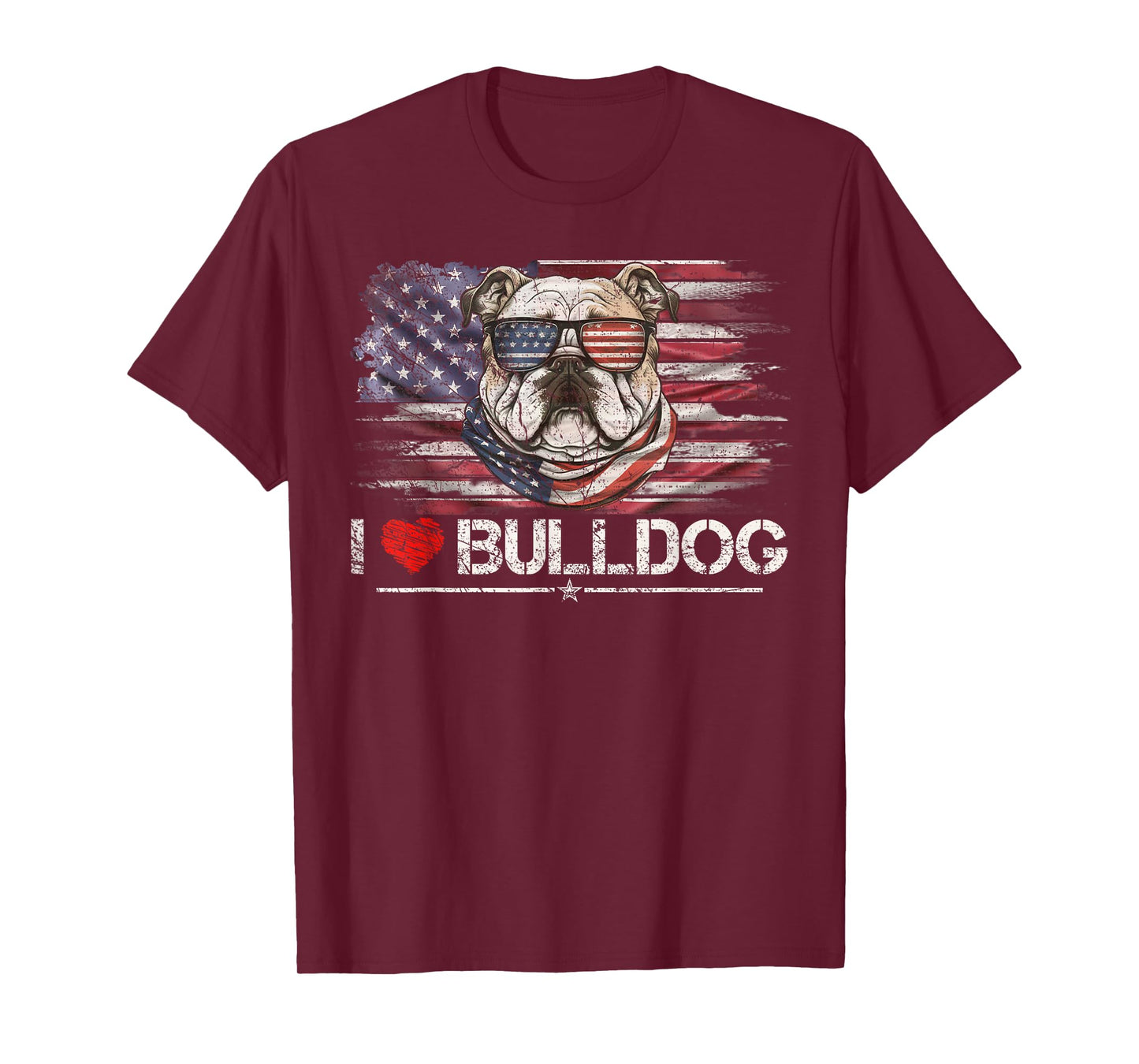 Vintage USA Flag I Love My Bulldog Dog Heart, Bulldog Lover T-Shirt for Women Kids Men