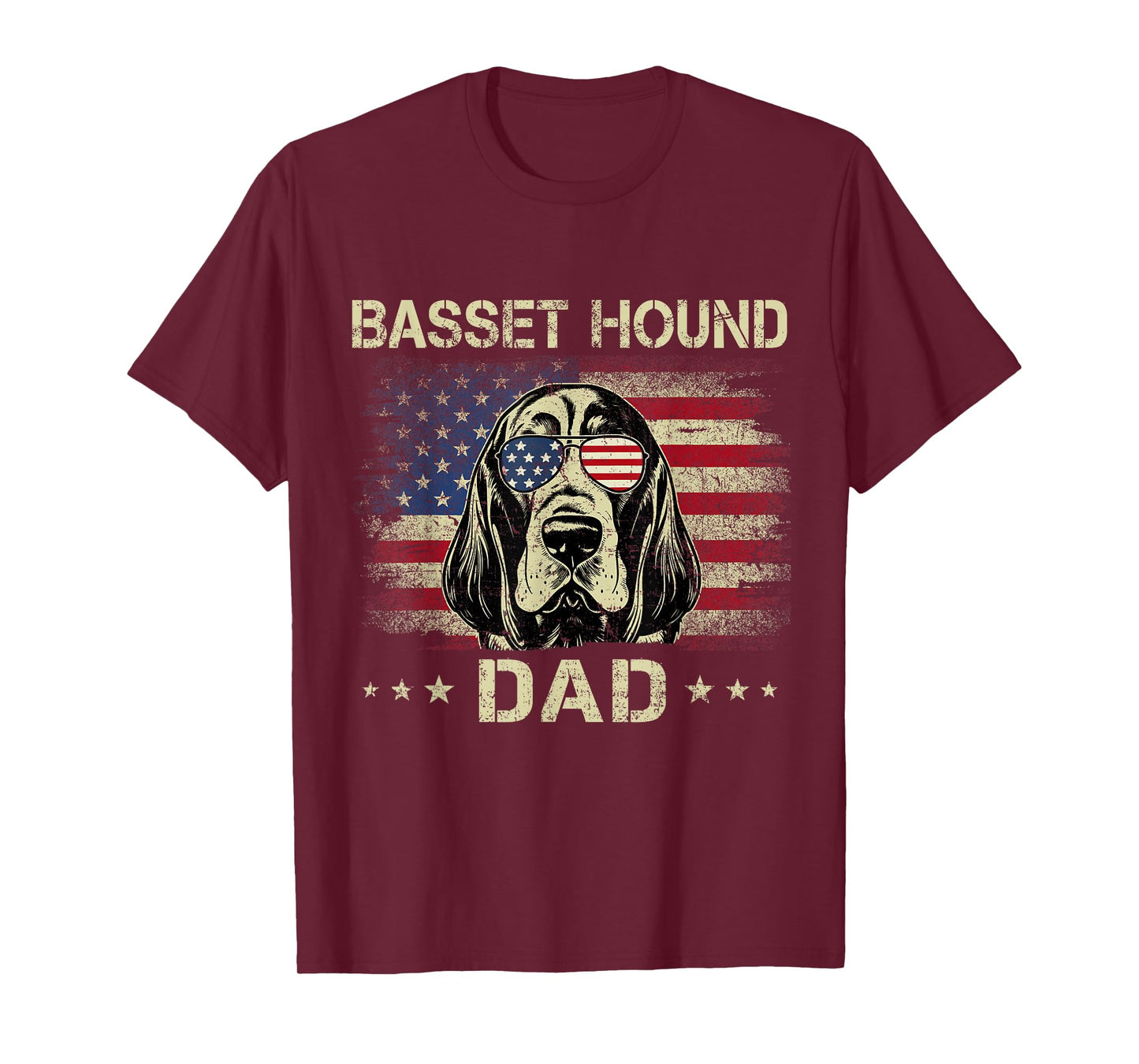 Basset Hound Dad Dog Vintage American Flag 4th Of July T-Shirt
