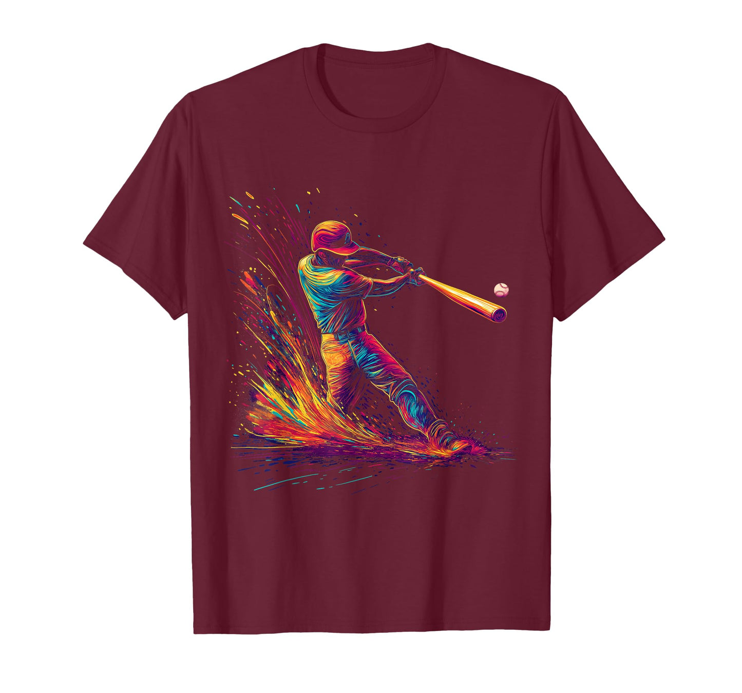 Baseball Hitter Batter Swing Momentum Colorful Splash Art T-Shirt