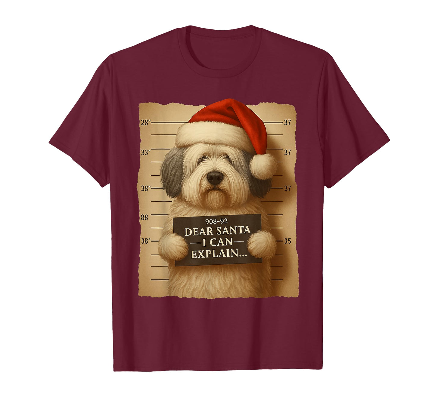 Funny Christmas Dog - Cute Old English Sheepdog Santa Hat Te T-Shirt