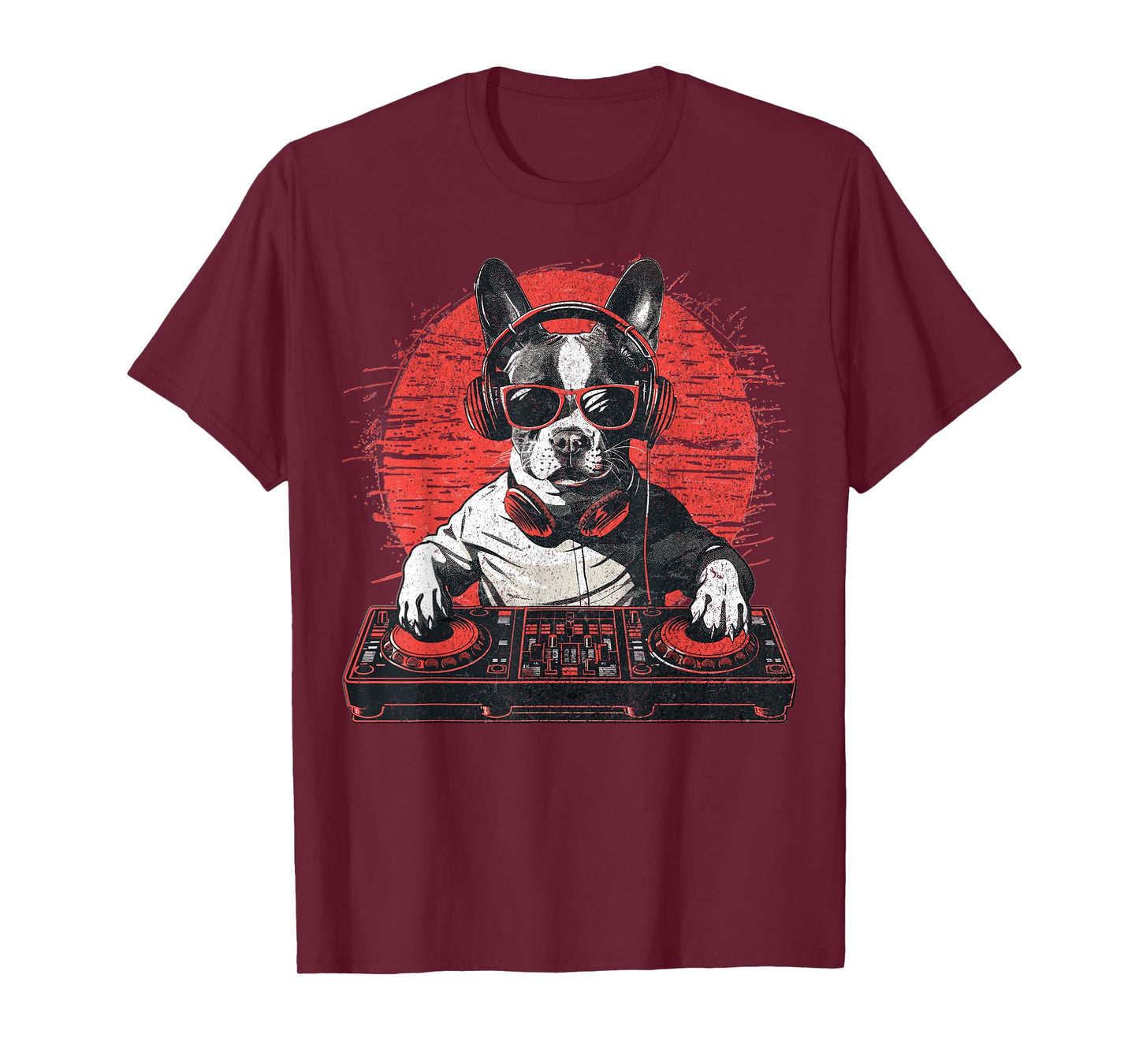 Funny Retro House DJ Boston Terrier Dog Disco Headphone Tech T-Shirt for Men Women