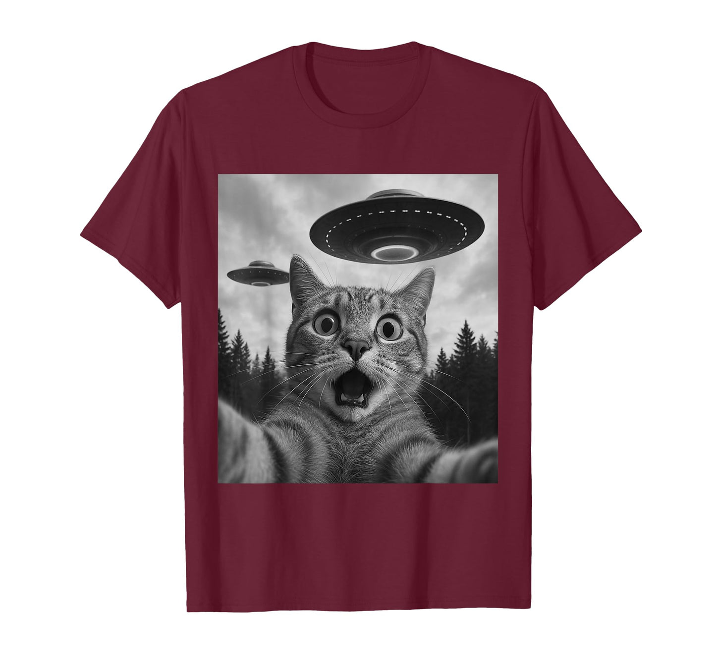 Funny Cat Selfie with UFOs T-Shirt